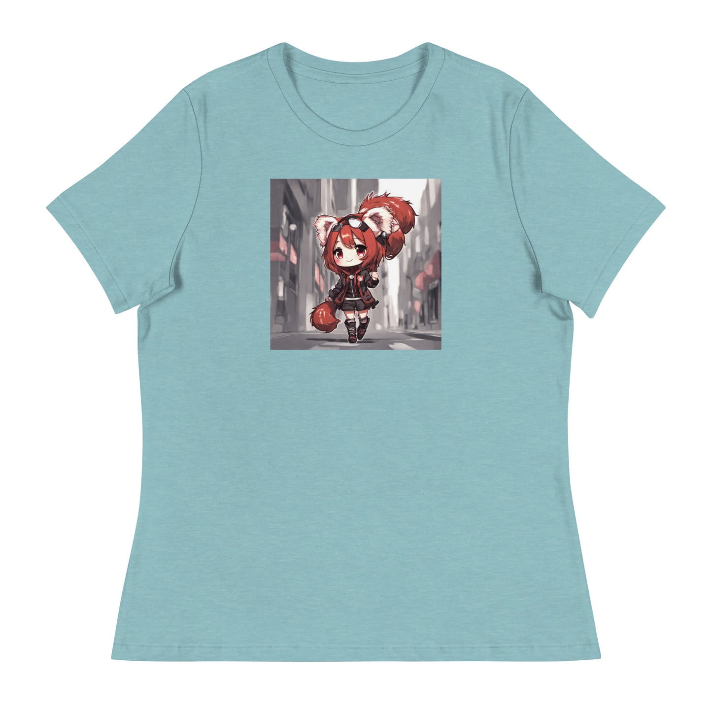 Red Panda Girl Women's Anime T-Shirt Heather Blue Lagoon