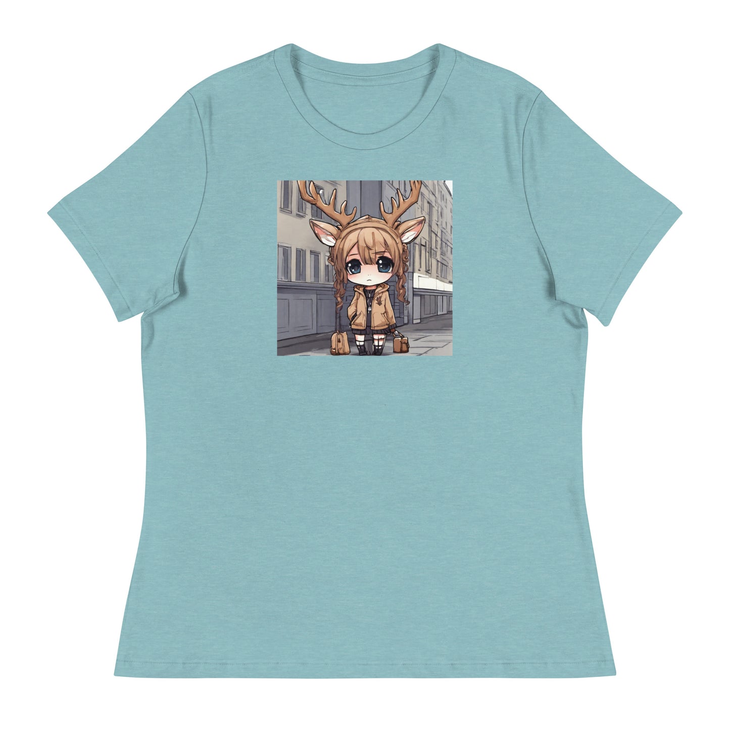 Spirit of the Deer Women's Anime T-Shirt Heather Blue Lagoon