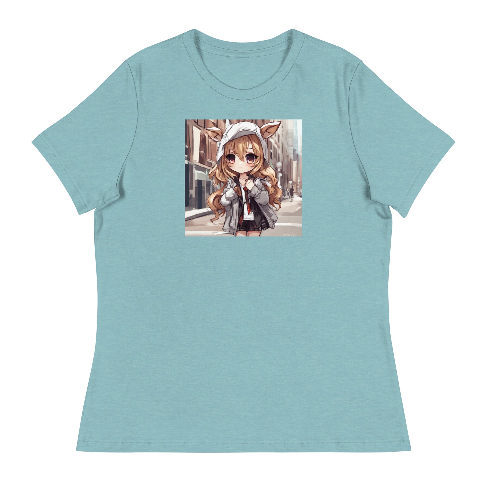 Deer Girl Women's Anime T-Shirt Heather Blue Lagoon