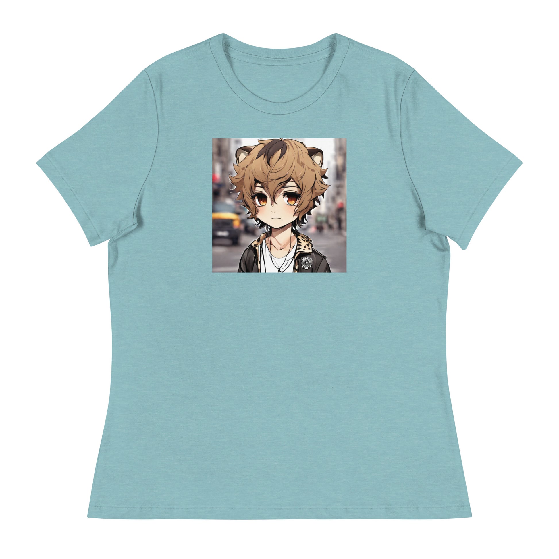 Leopard Boy Women's Anime T-Shirt Heather Blue Lagoon