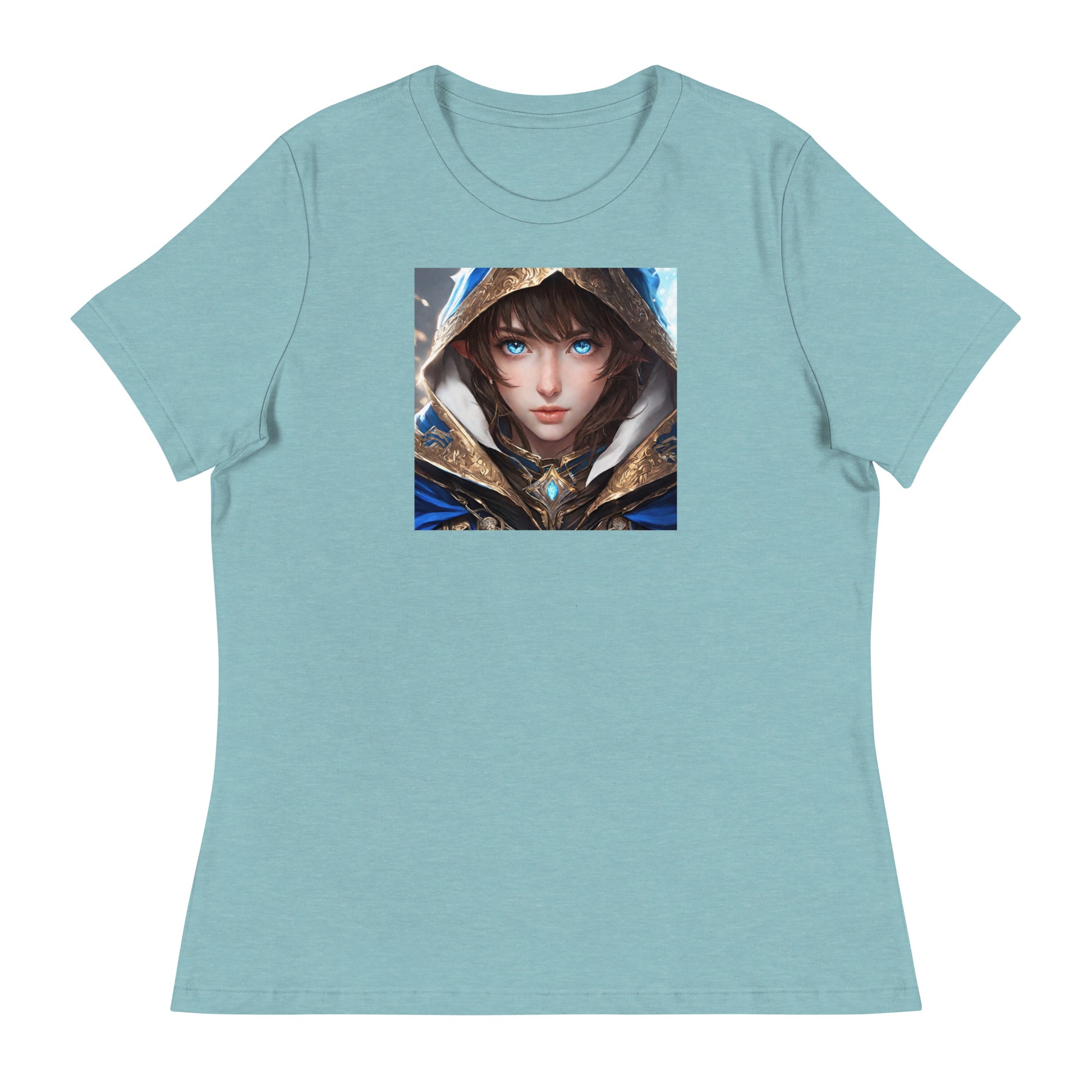 Blue-Eyed Elven Warrior Women's Anime T-Shirt Heather Blue Lagoon