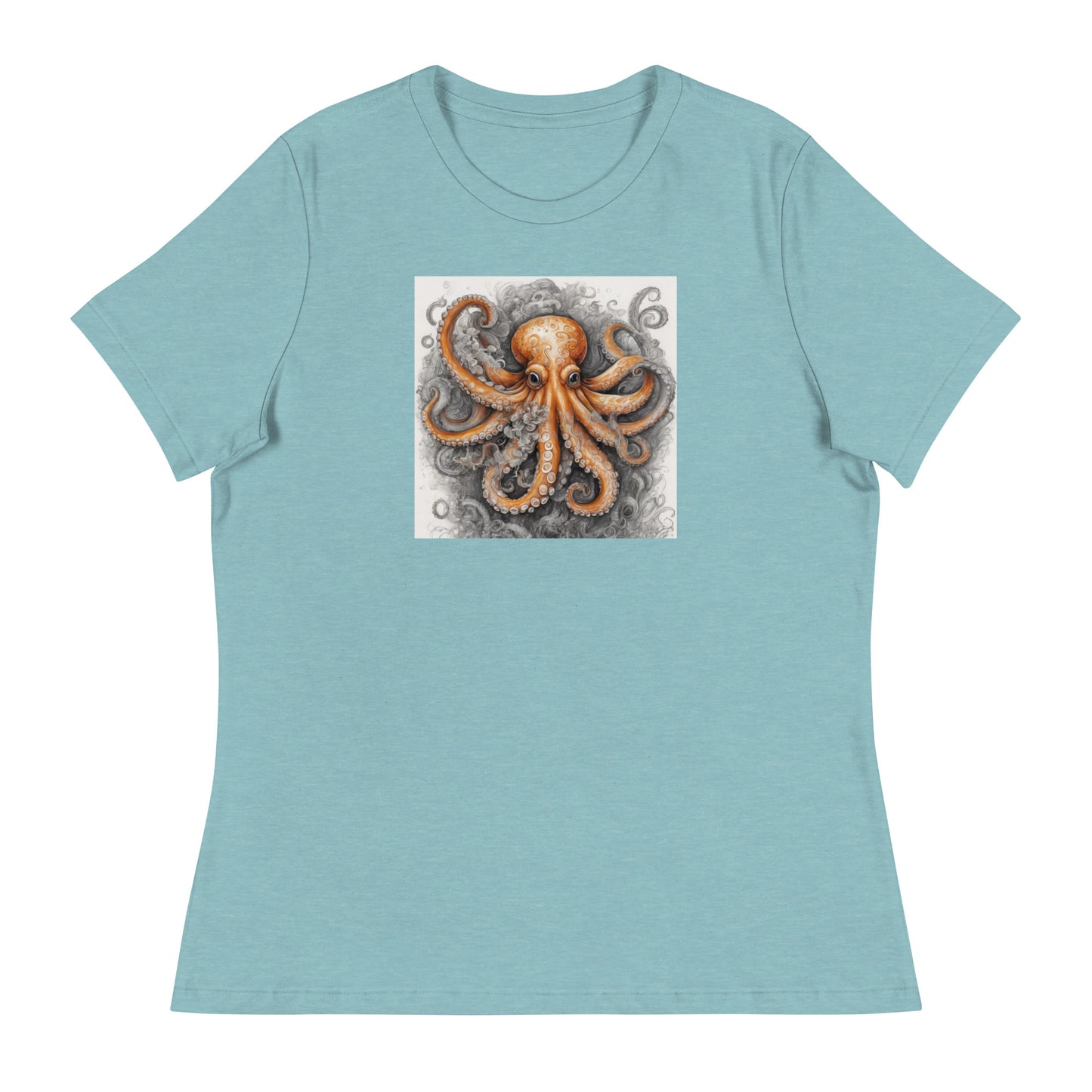 Octopus Women's Animal Lover T-Shirt Heather Blue Lagoon