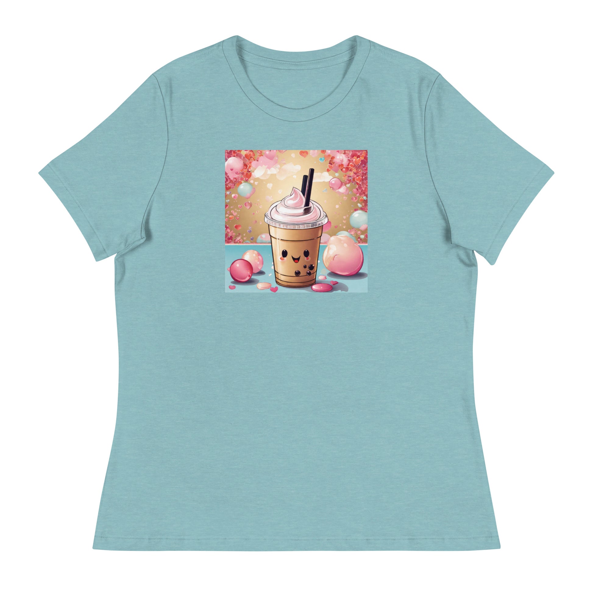 Cute Bubble Milk Tea Women's Boba T-Shirt Heather Blue Lagoon