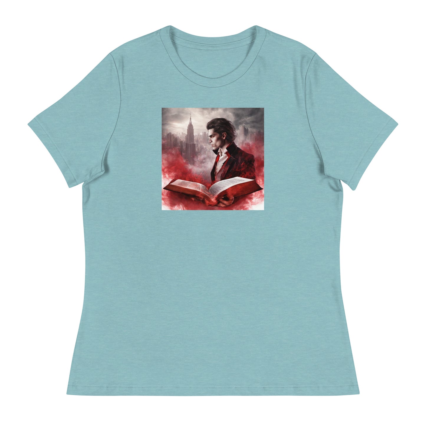 Women's Vampire Book Fan T-Shirt Heather Blue Lagoon