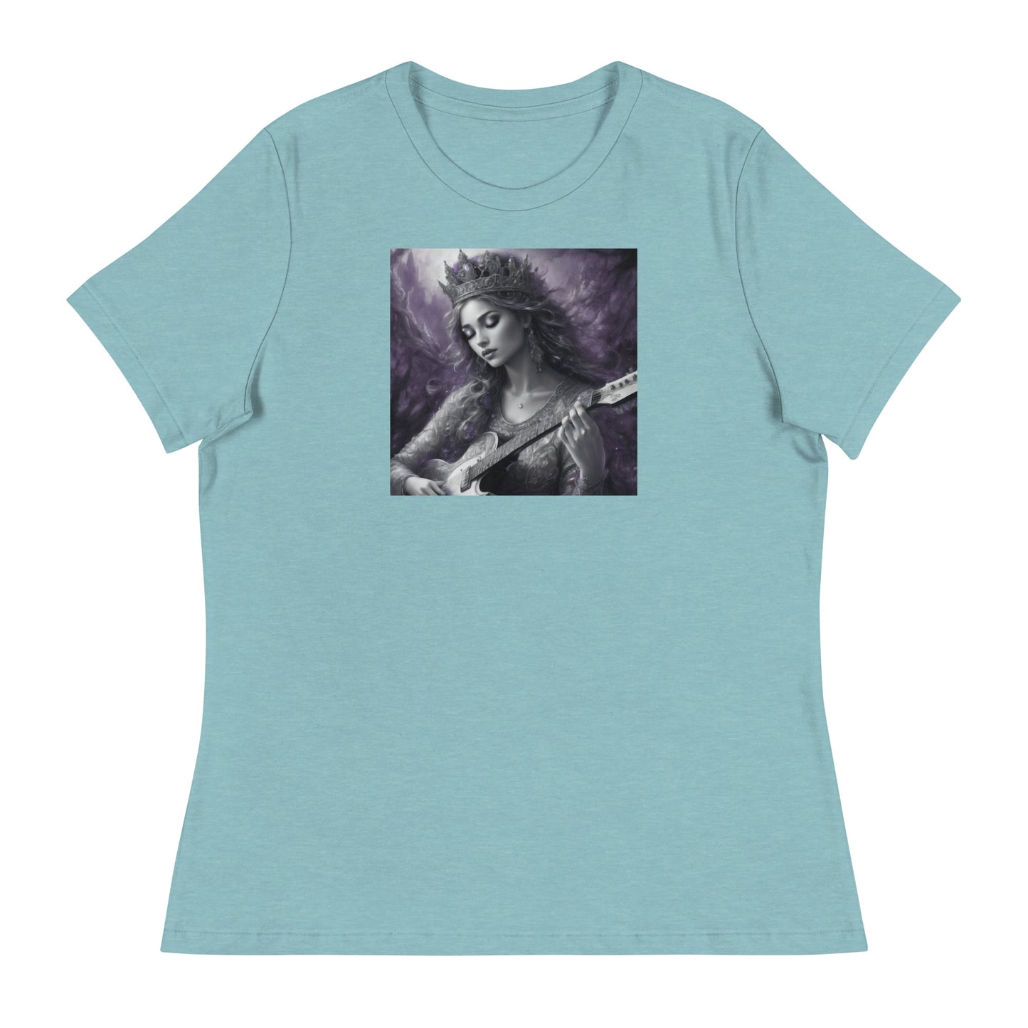 Princess Woman Playing the Guitar T-Shirt Heather Blue Lagoon