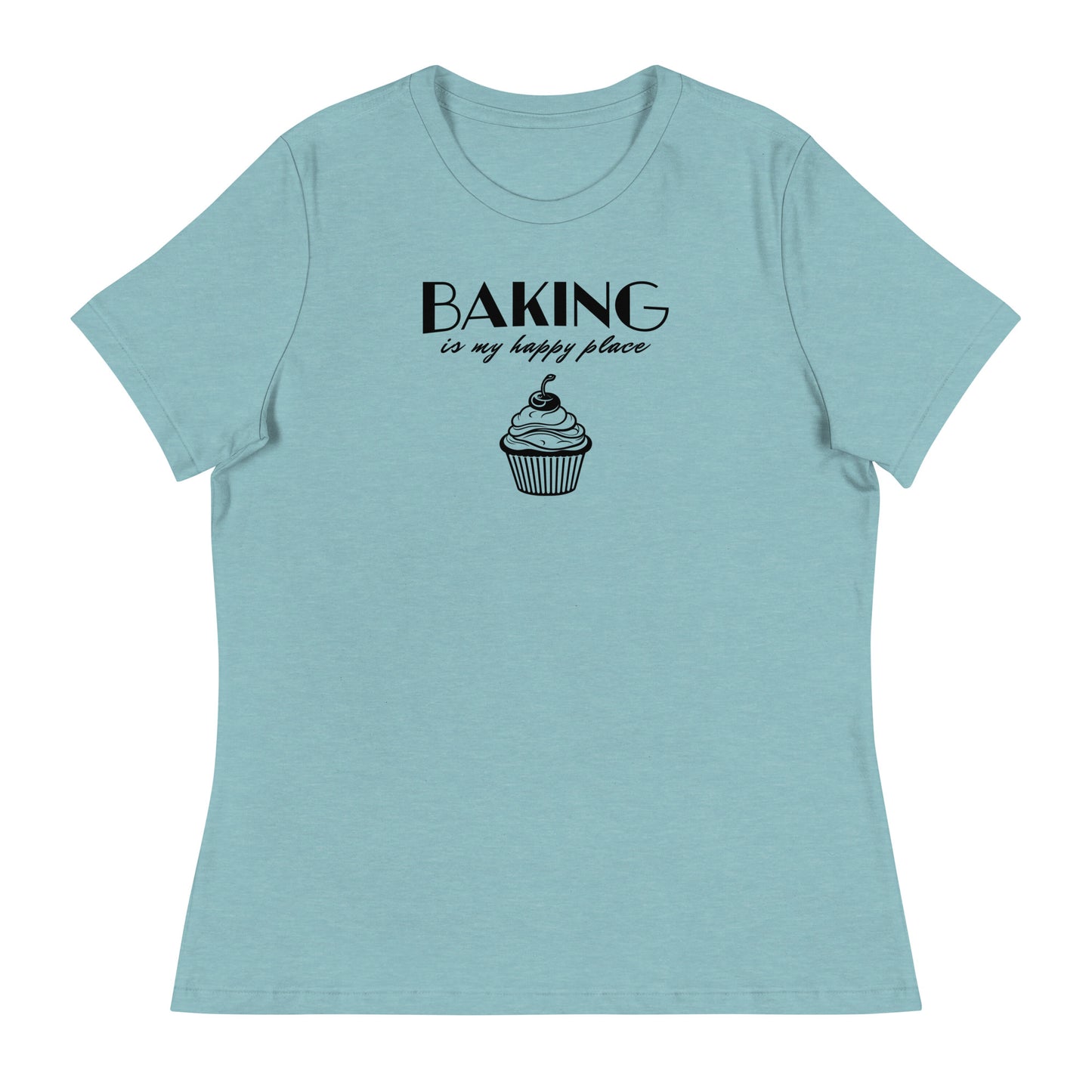 Women's Baking is my Happy Place T-Shirt Heather Blue Lagoon