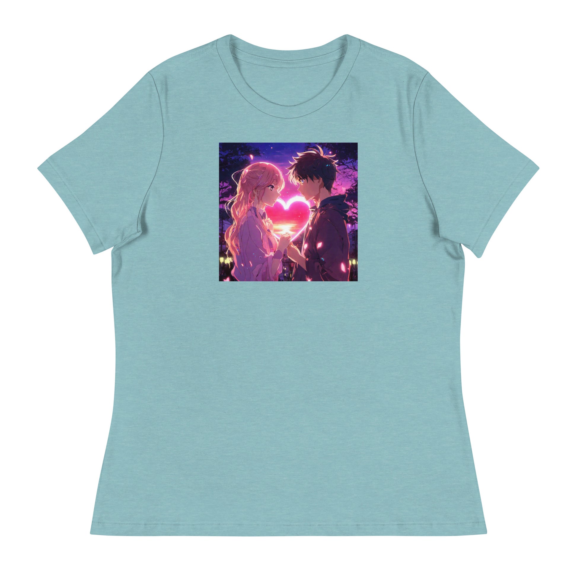 Women's Valentine's Day Love T-Shirt Heather Blue Lagoon