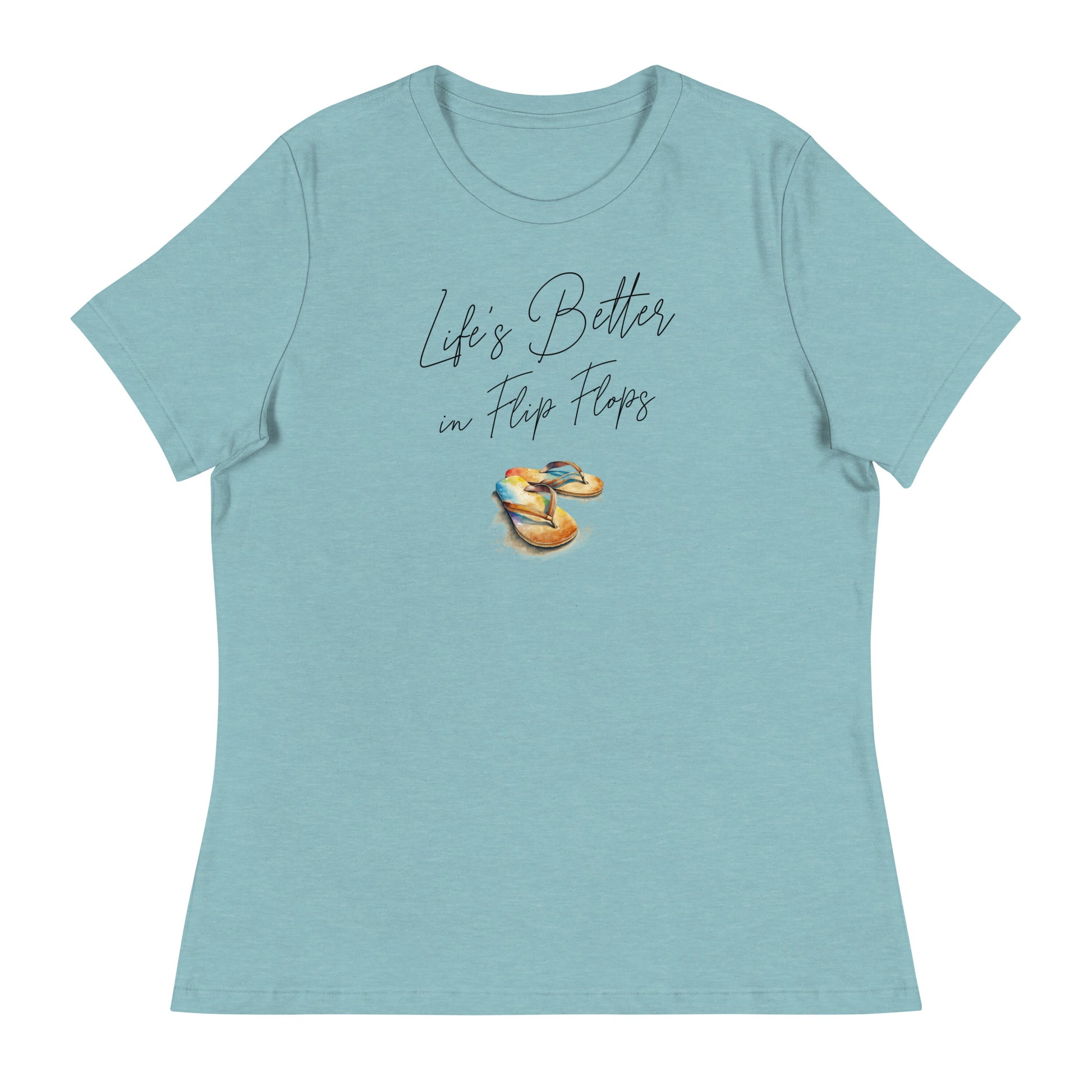 Life's Better in Flip Flops Women's Beach T-Shirt Heather Blue Lagoon