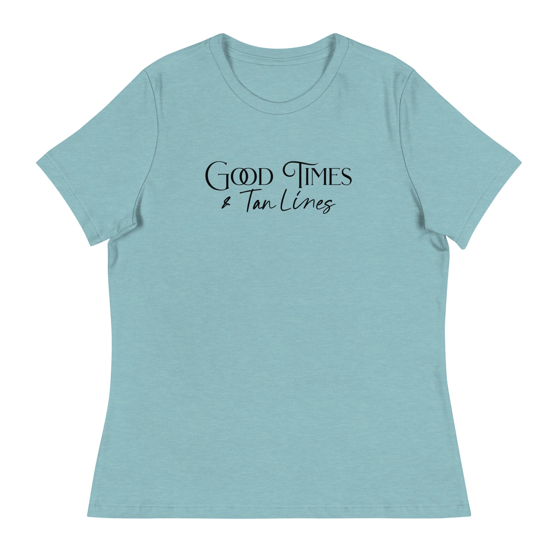 Good Times & Tan Lines Women's Summer T-Shirt Heather Blue Lagoon