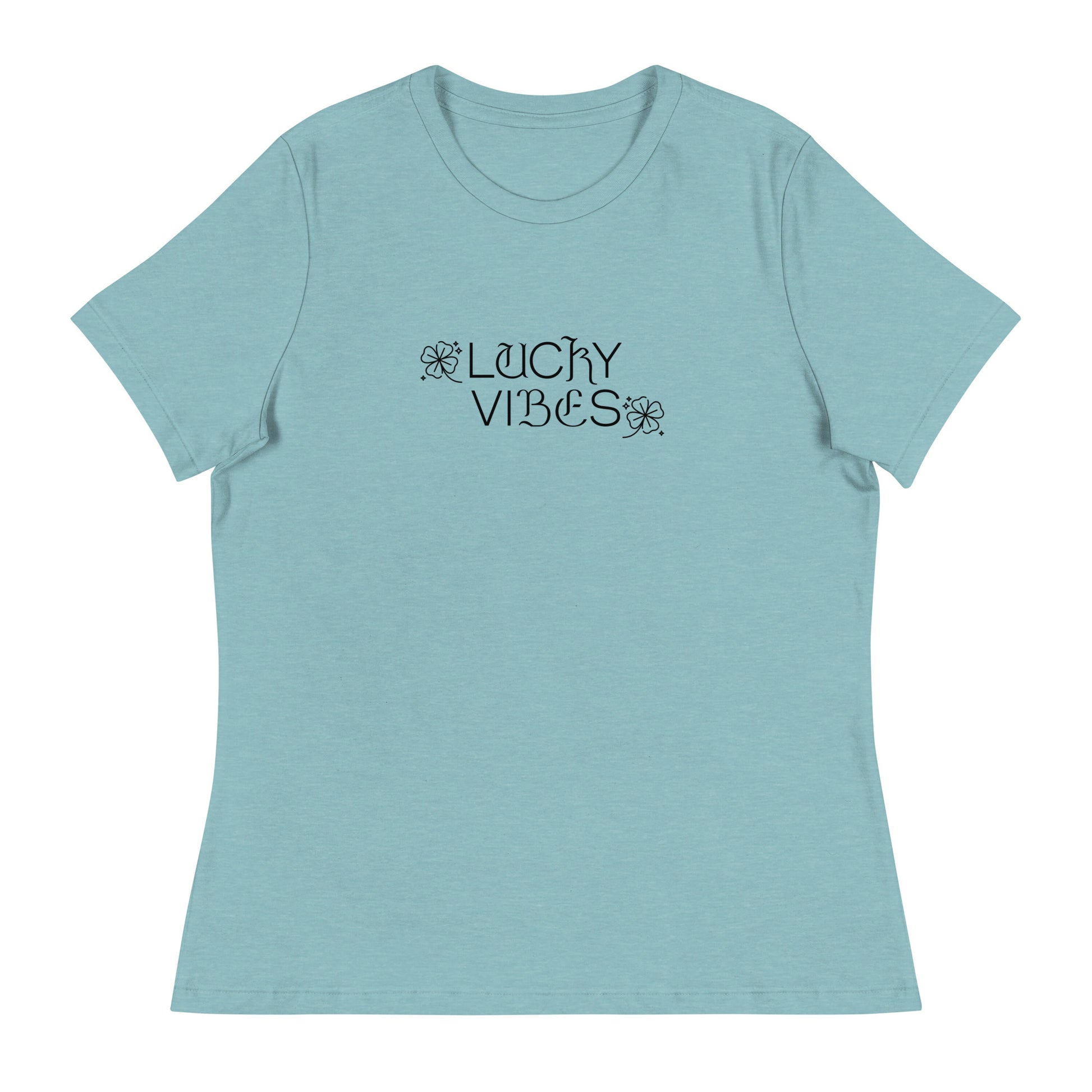 Lucky Vibes Women's St Patrick's Day T-Shirt Heather Blue Lagoon