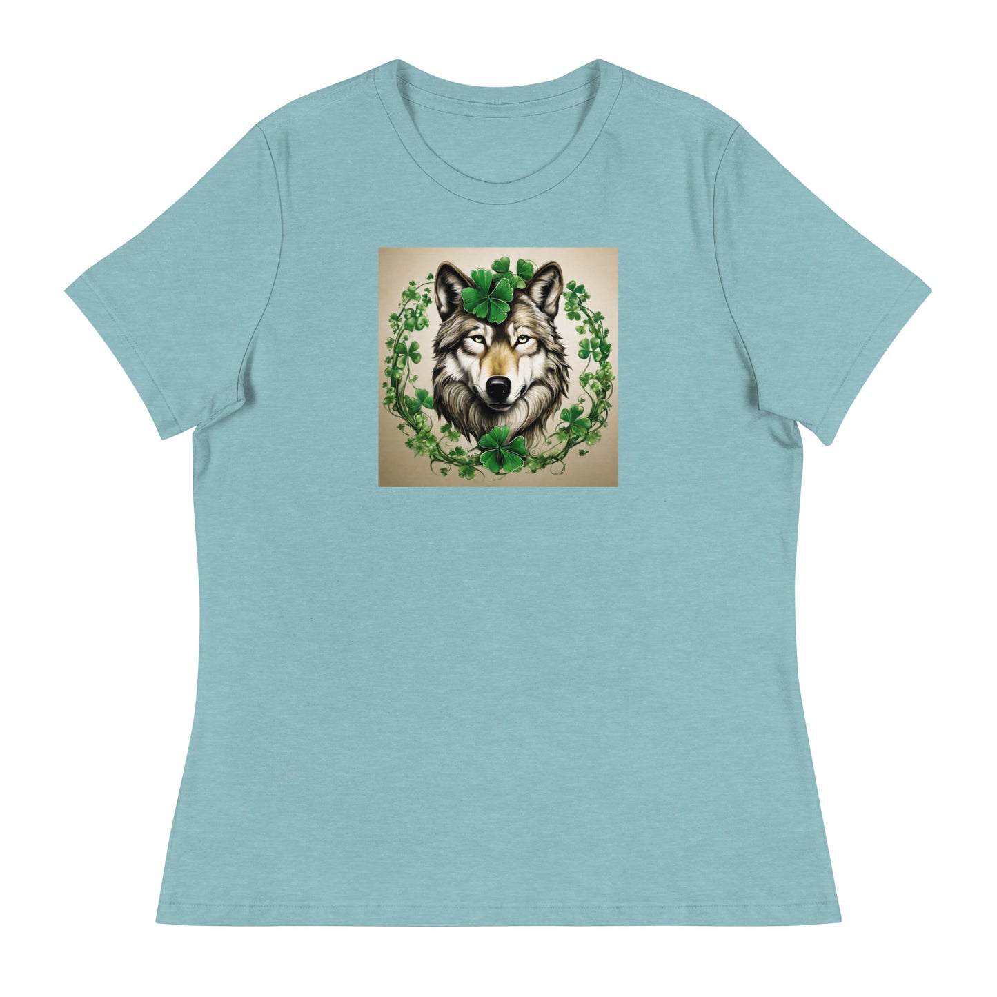 Wolf & Shamrocks Women's St Patrick's Day T-Shirt Heather Blue Lagoon