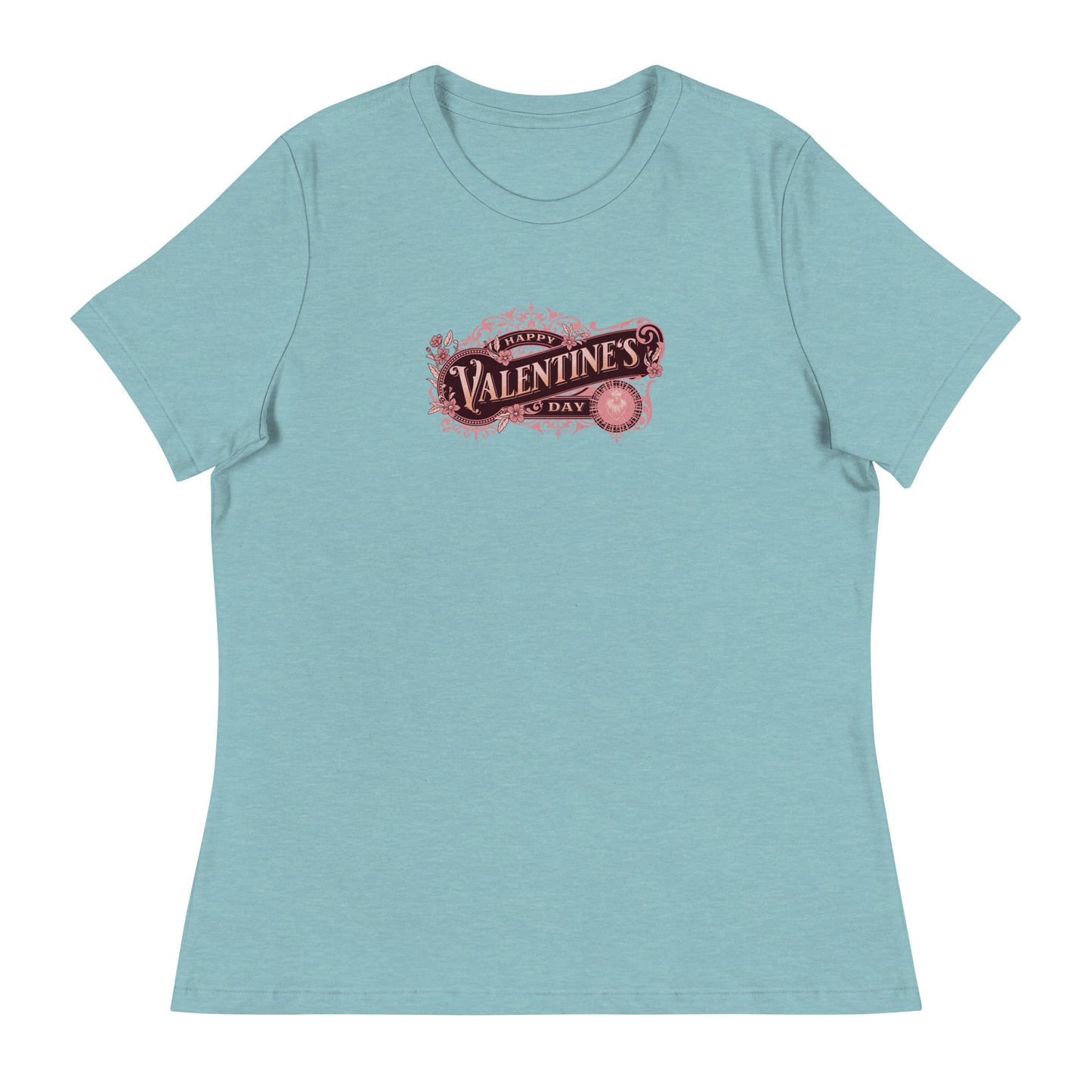 Women's Happy Valentine's Day T-Shirt Heather Blue Lagoon