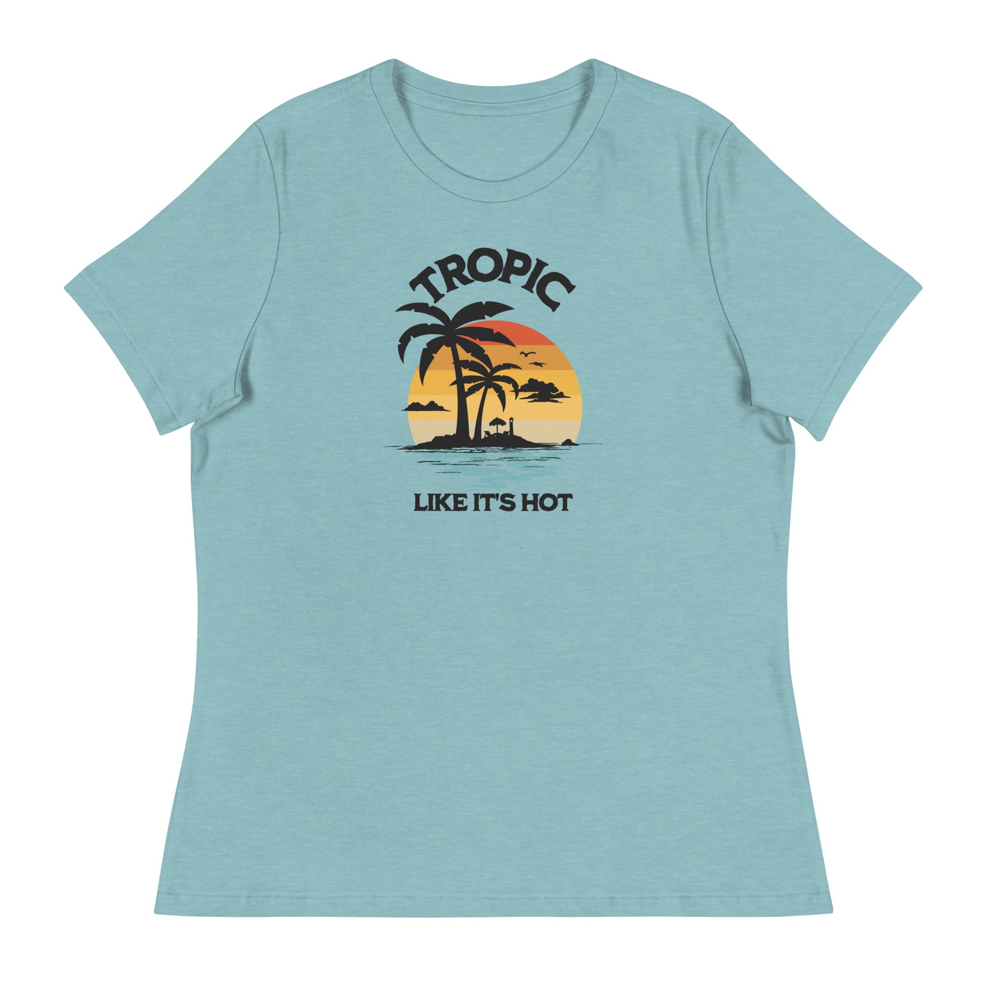 Tropic Like It's Hot Women's Summer T-Shirt Heather Blue Lagoon