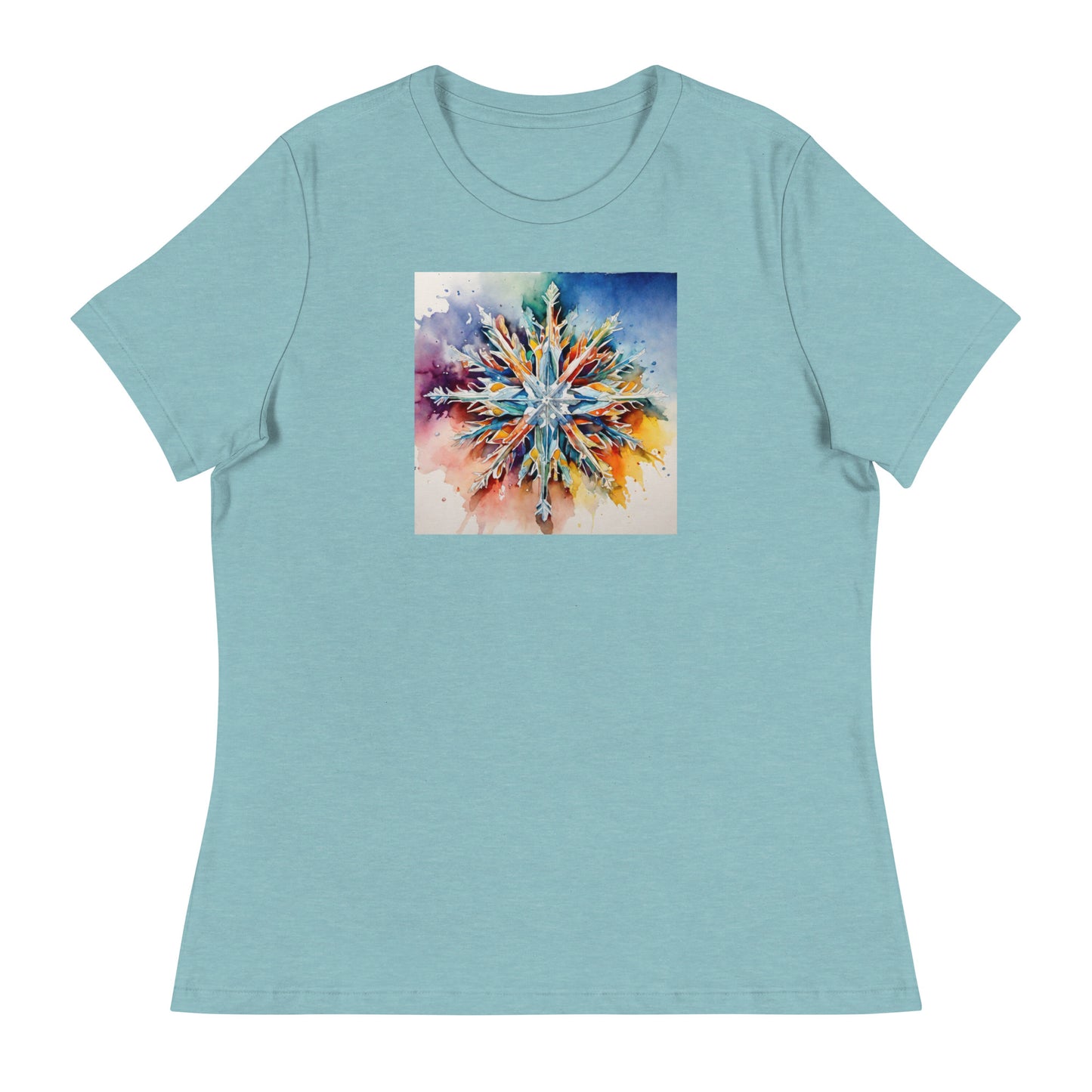 Colorful Snowflake Women's Christmas T-Shirt Heather Blue Lagoon