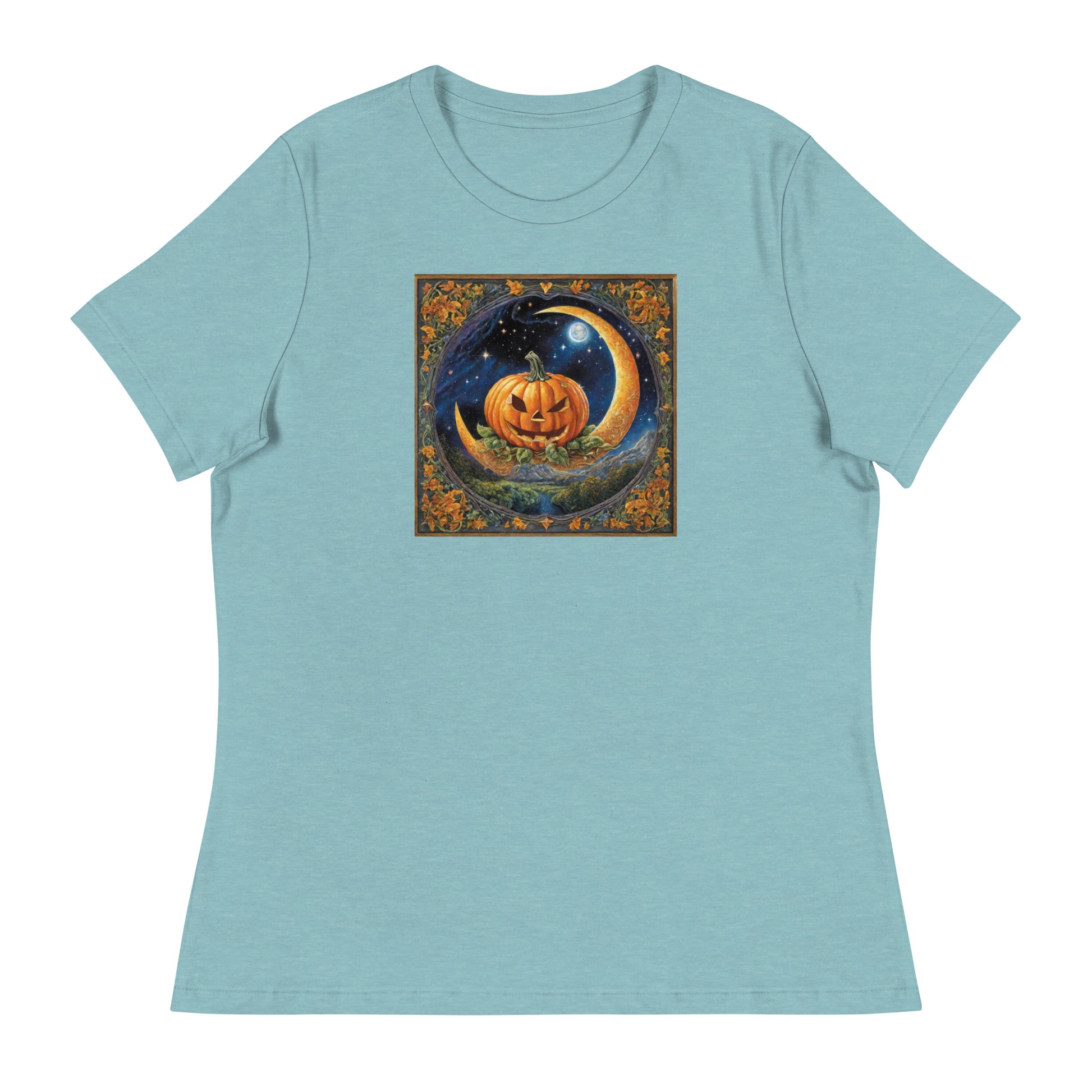 Jack O' Lantern Pumpkin Women's Halloween T-Shirt Heather Blue Lagoon