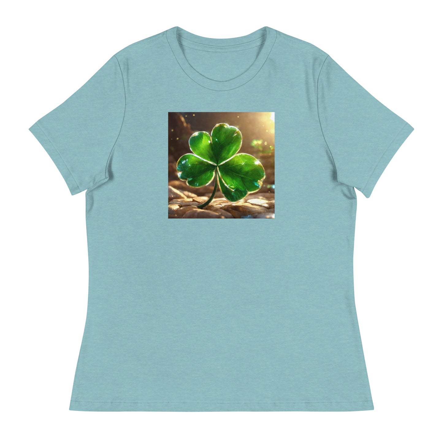 Lucky Four Leaf Clover Women's St Patrick's Day T-Shirt Heather Blue Lagoon