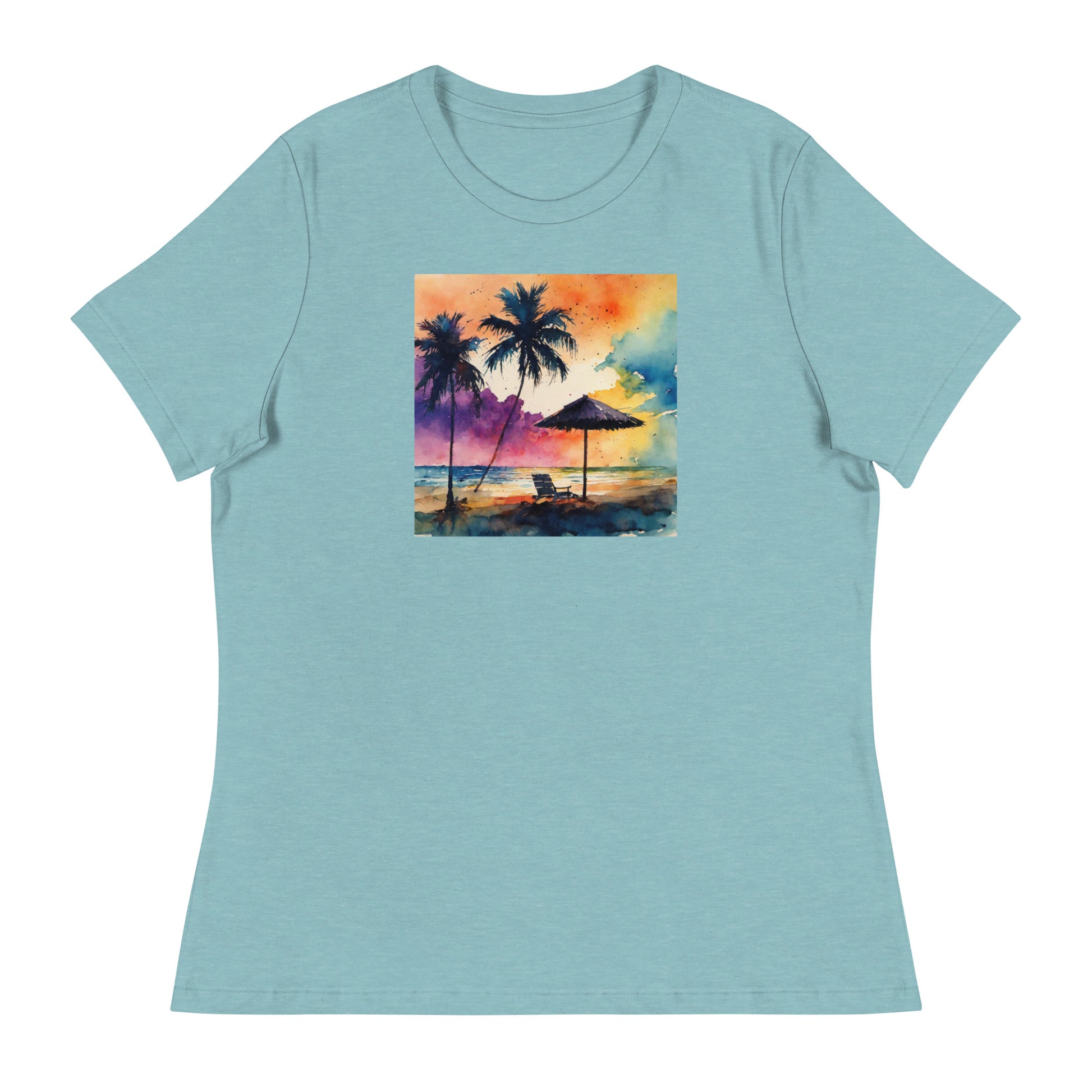 Beautiful Summer Paradise Women's Beach T-Shirt Heather Blue Lagoon