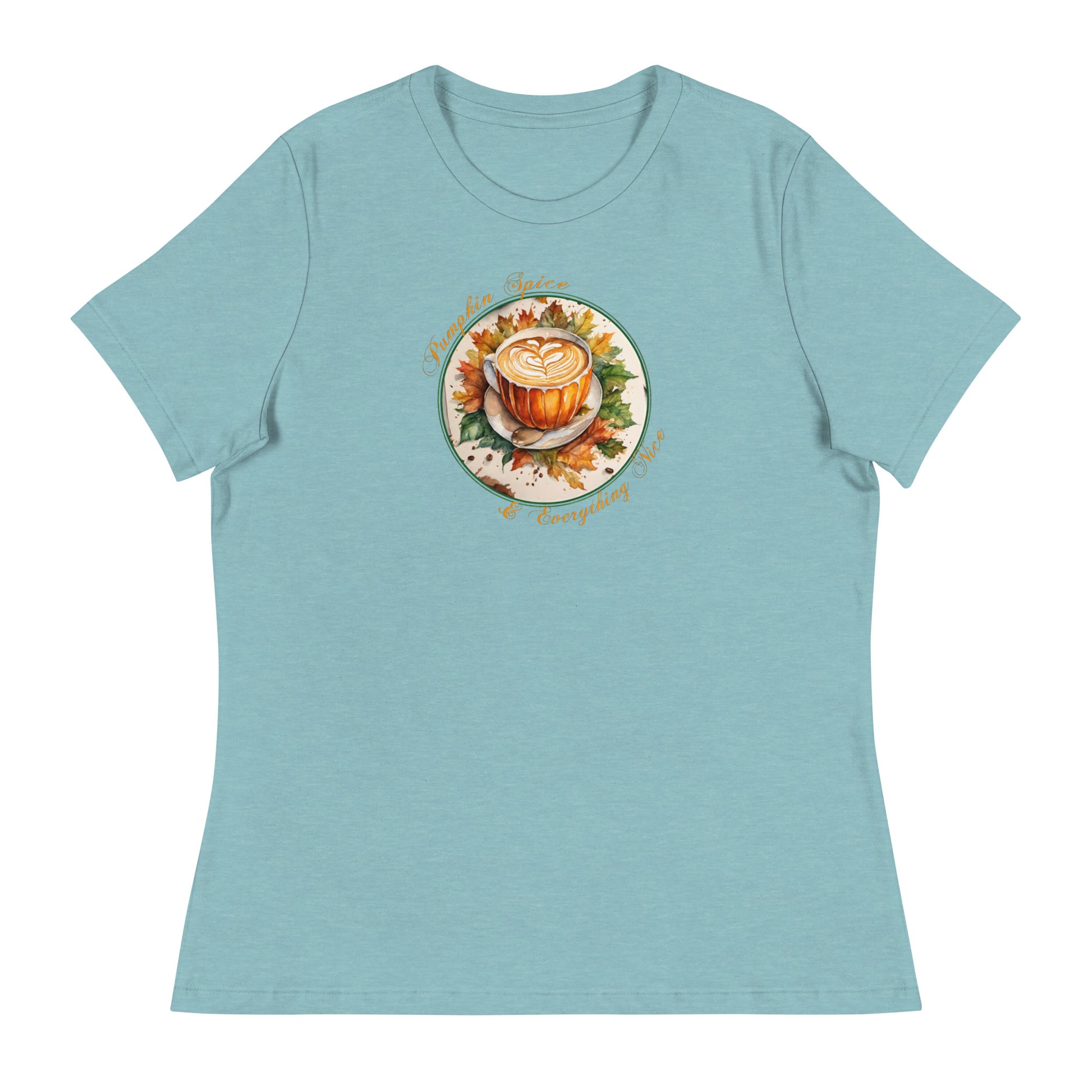 Pumpkin Spice & Everything Nice Women's Fall T-Shirt Heather Blue Lagoon