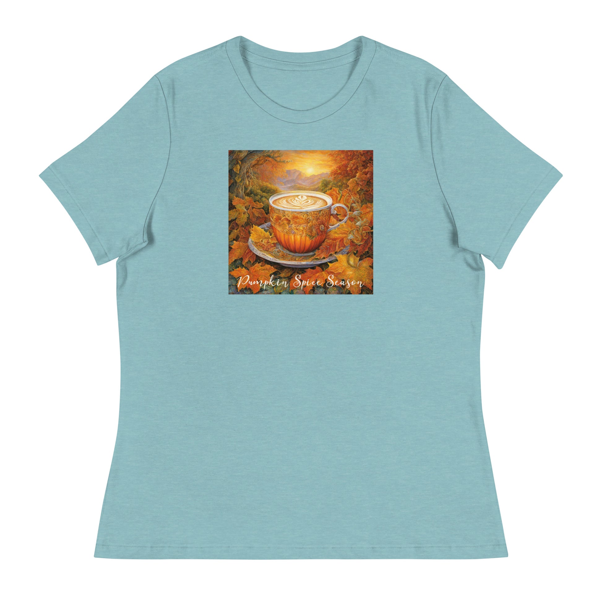 Pumpkin Spice Season Women's Autumn T-Shirt Heather Blue Lagoon