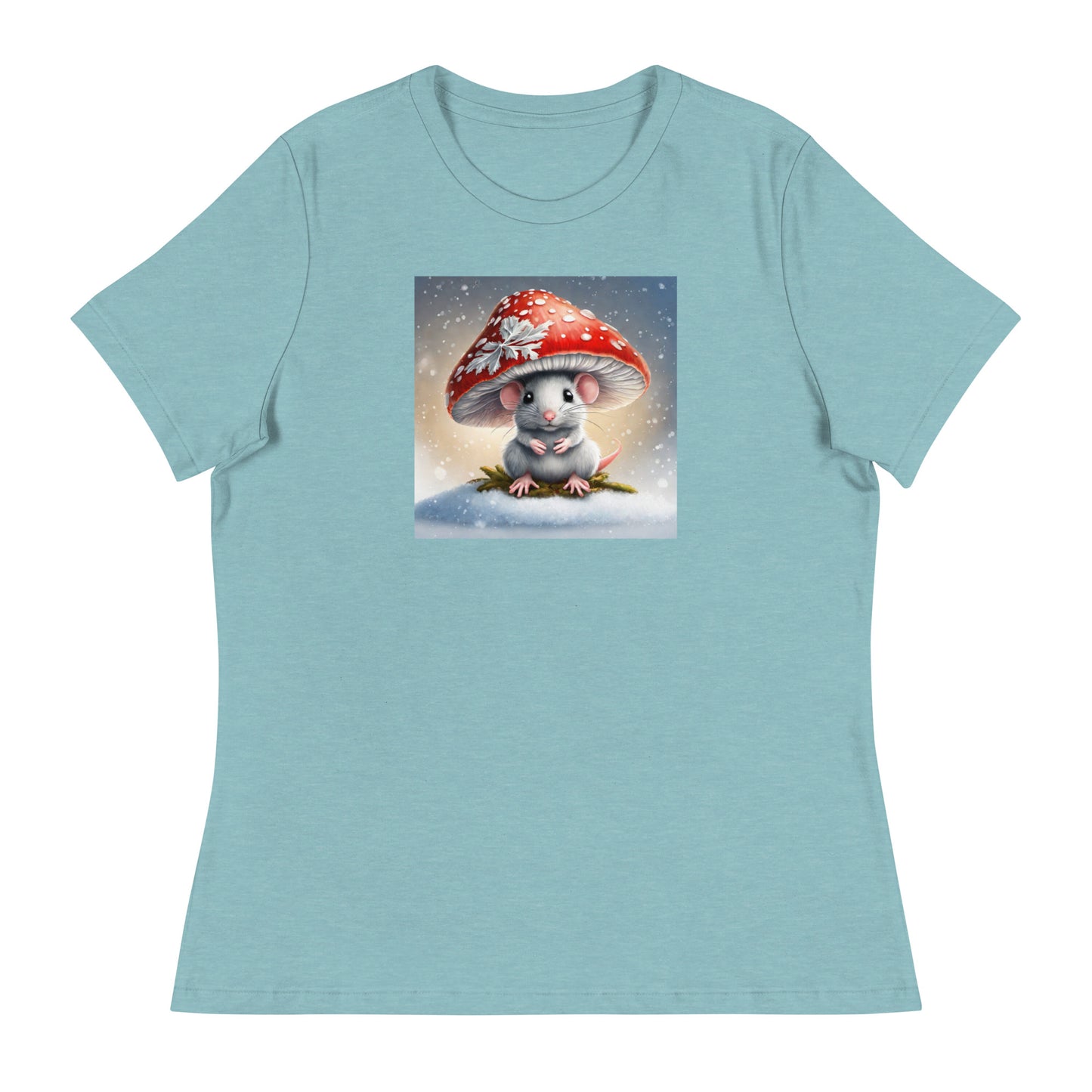 Winter Mouse Women's Holiday T-Shirt Heather Blue Lagoon