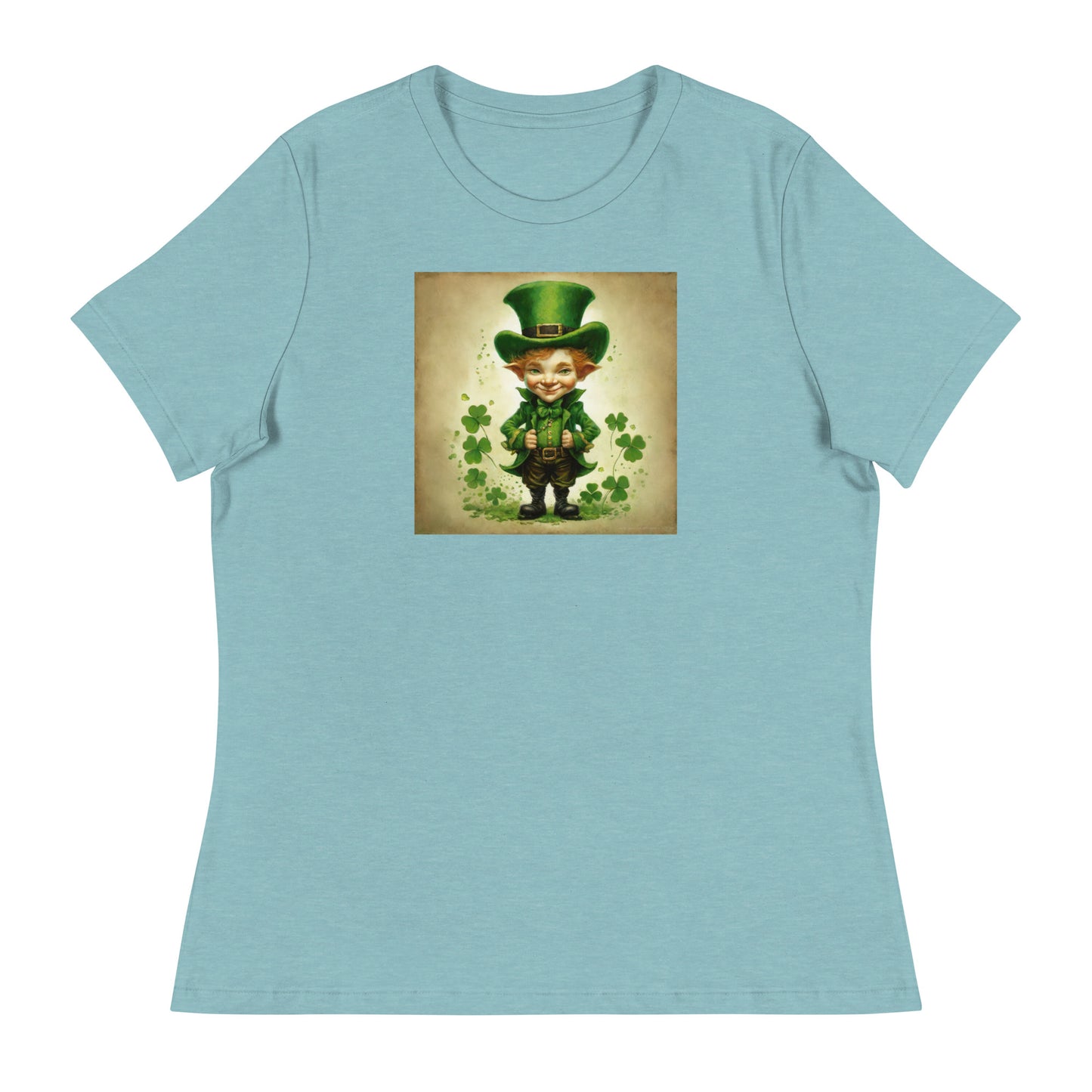 Cute Leprechaun Women's St Patrick's Day T-Shirt Heather Blue Lagoon