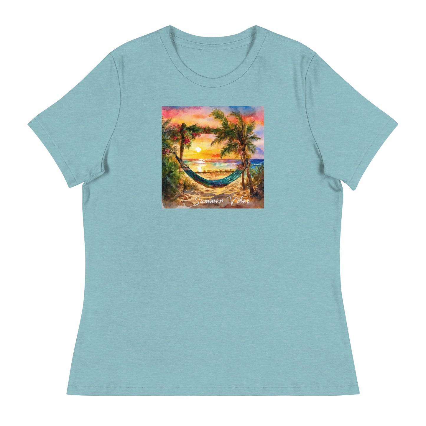 Summer Vibes Women's Beach T-Shirt Heather Blue Lagoon