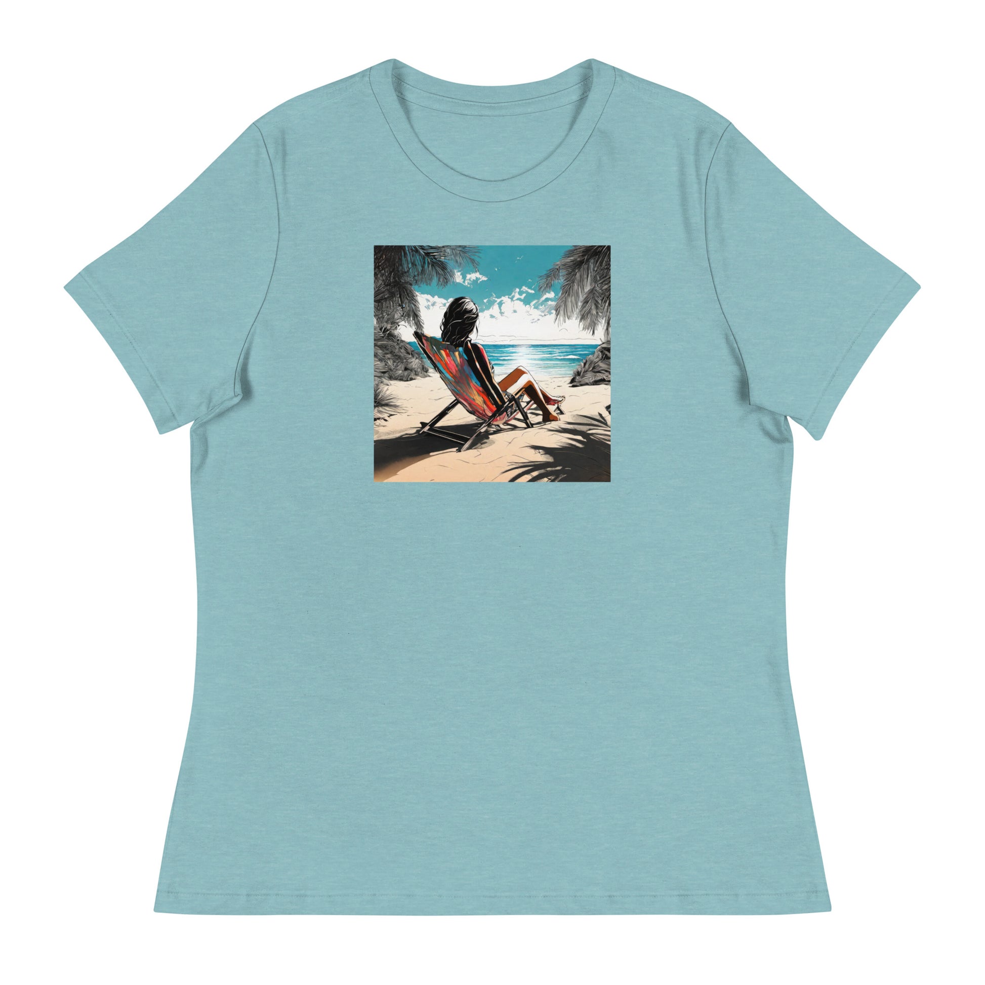 Relaxing on the Beach Women's Summer T-Shirt Heather Blue Lagoon