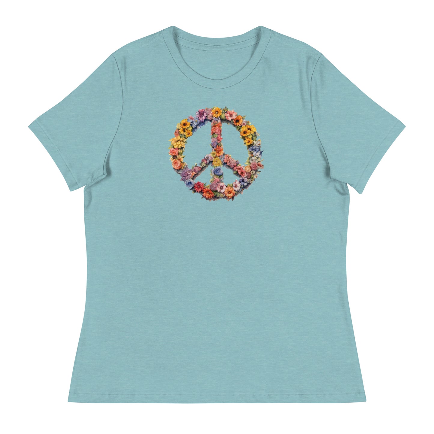 Flower Peace Sign Women's T-Shirt Heather Blue Lagoon