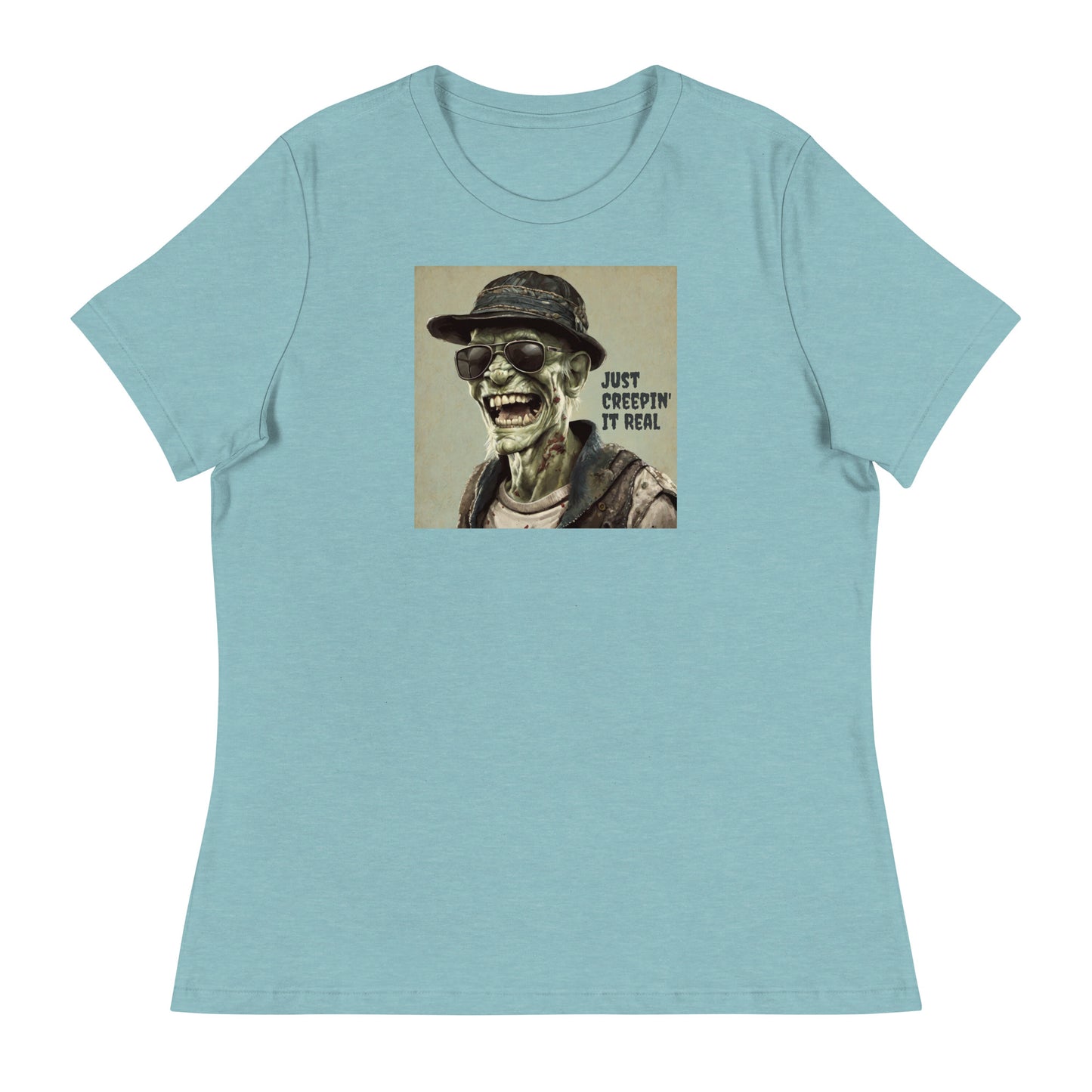 Just Creepin' It Real Women's Zombie T-Shirt for Halloween Heather Blue Lagoon