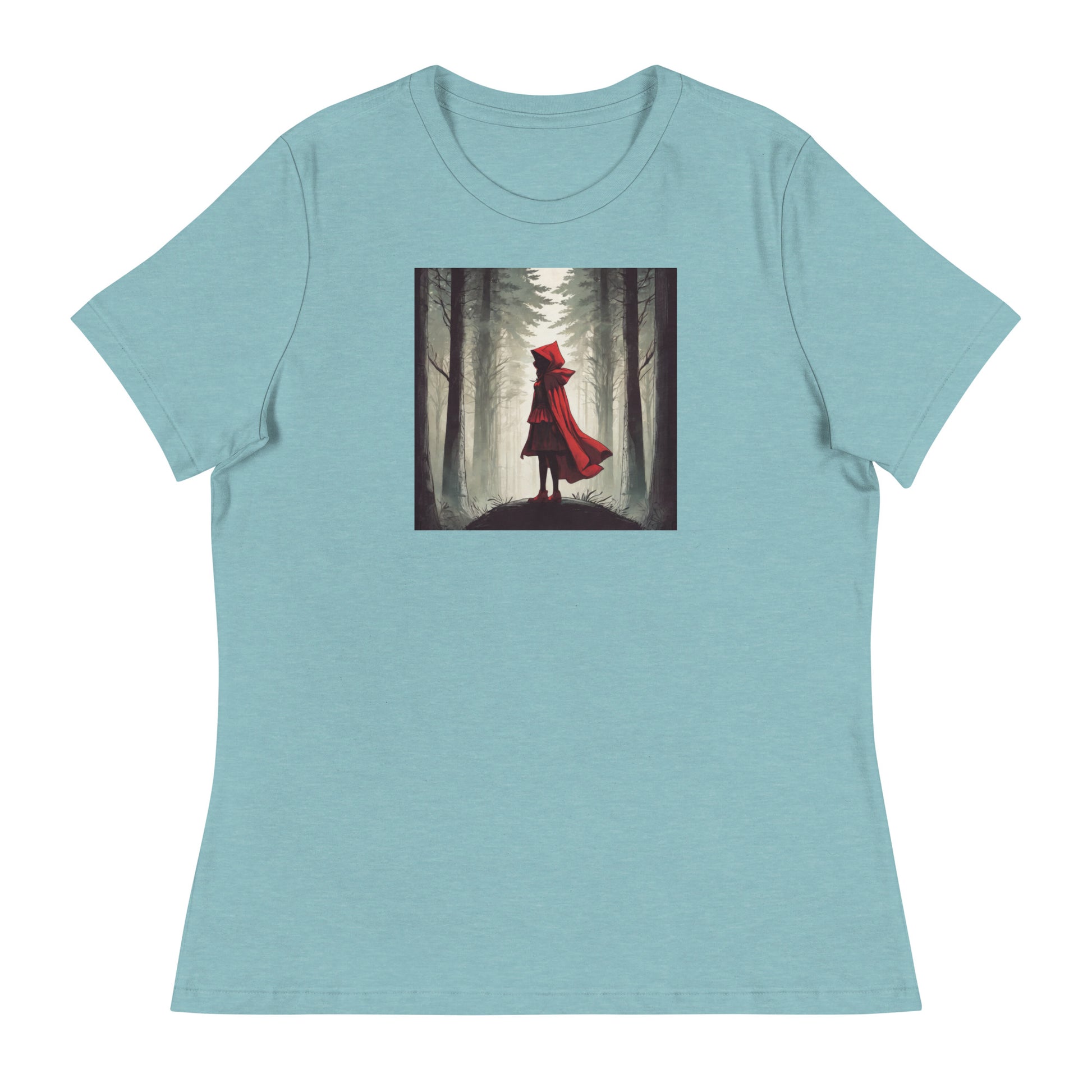 Bold Red Riding Hood in Forest Women's Fairy Tale T-Shirt Heather Blue Lagoon