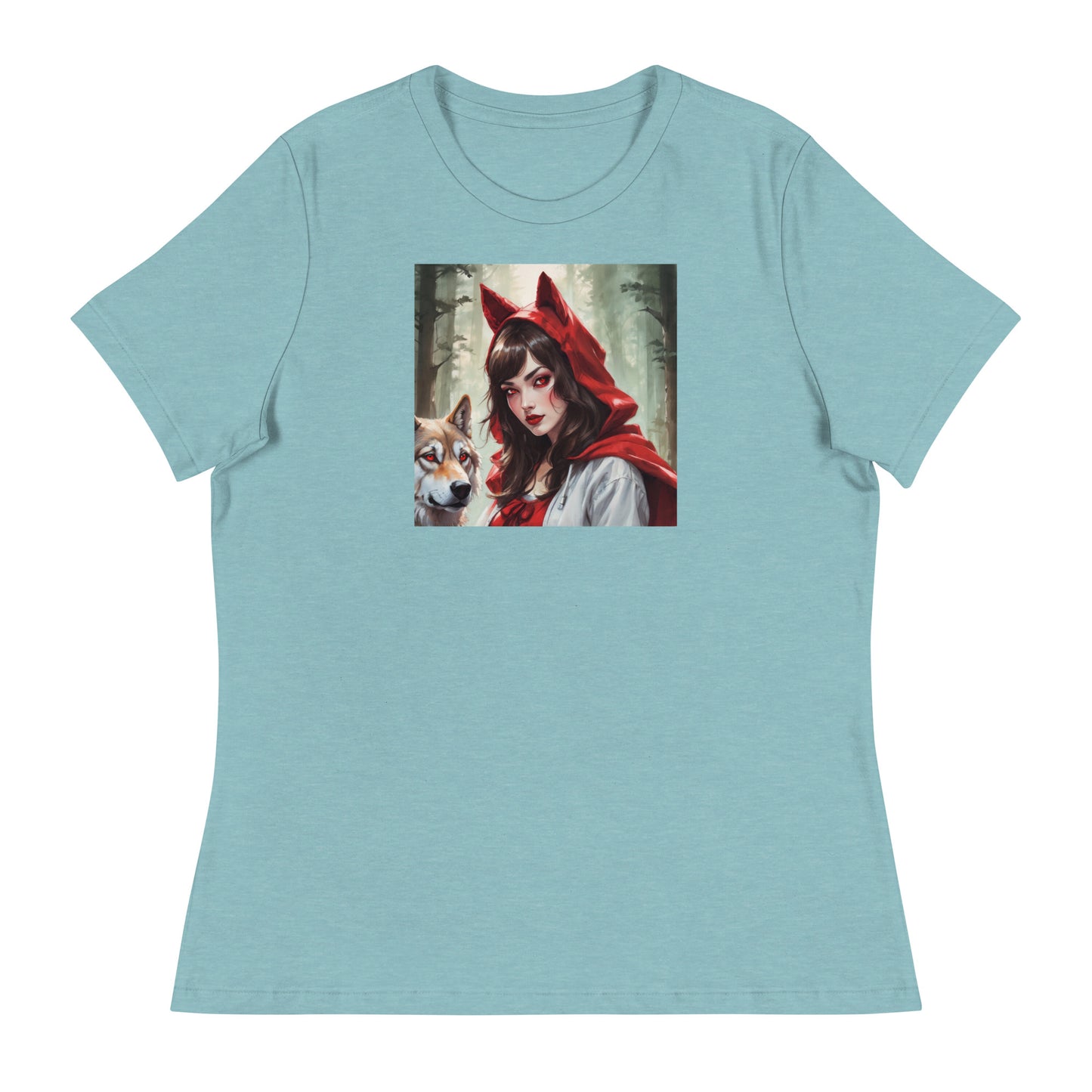 Red Riding Hood Colluding with the Wolf Women's Fairy Tale T-Shirt Heather Blue Lagoon