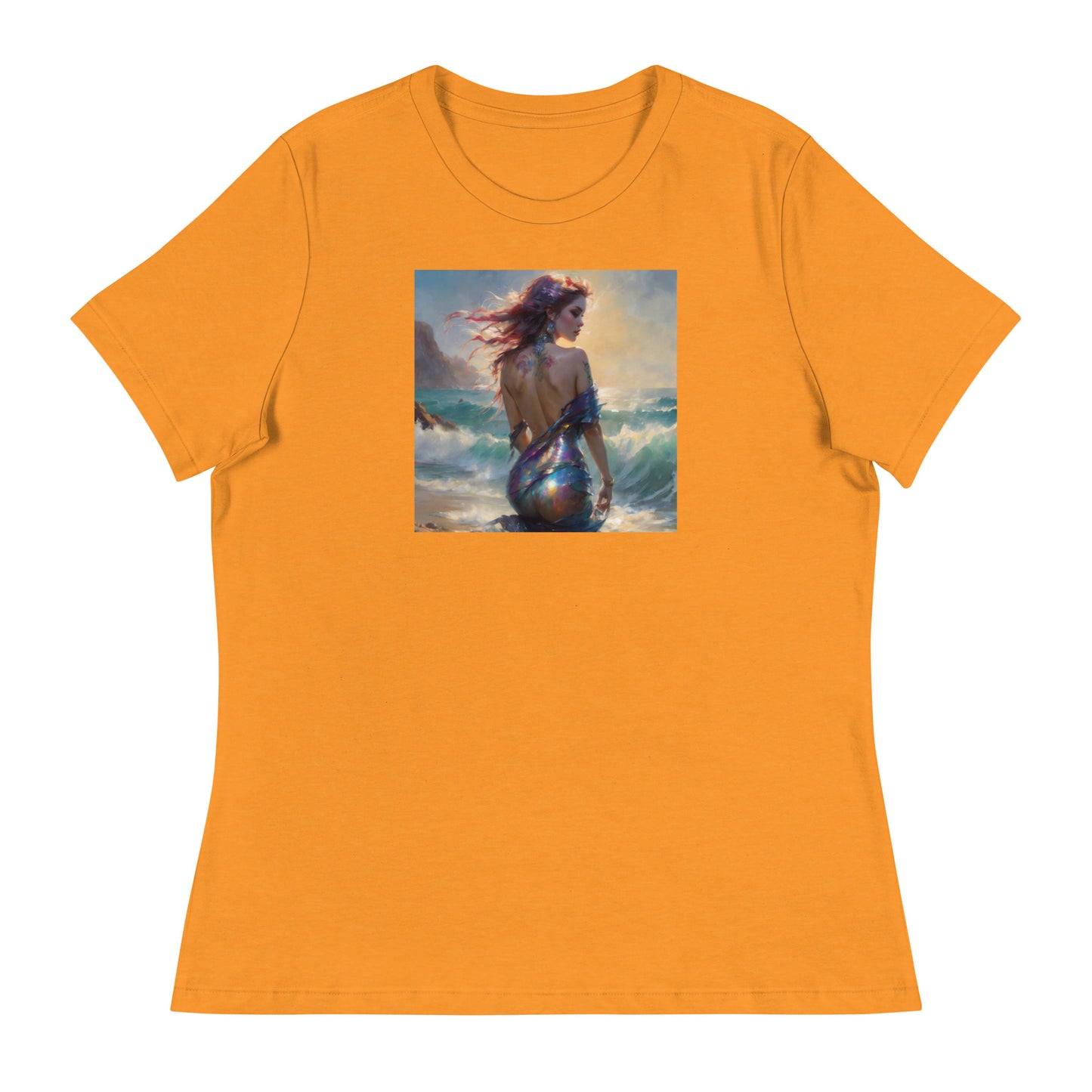 Enchanting Mermaid on Beach Women's Fantasy T-Shirt Heather Marmalade