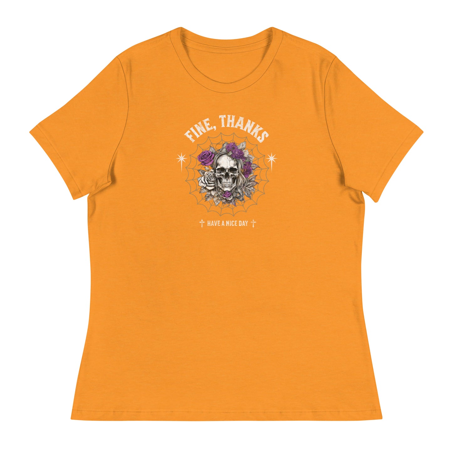 Fine Thanks Skull Women's Funny T-Shirt Heather Marmalade