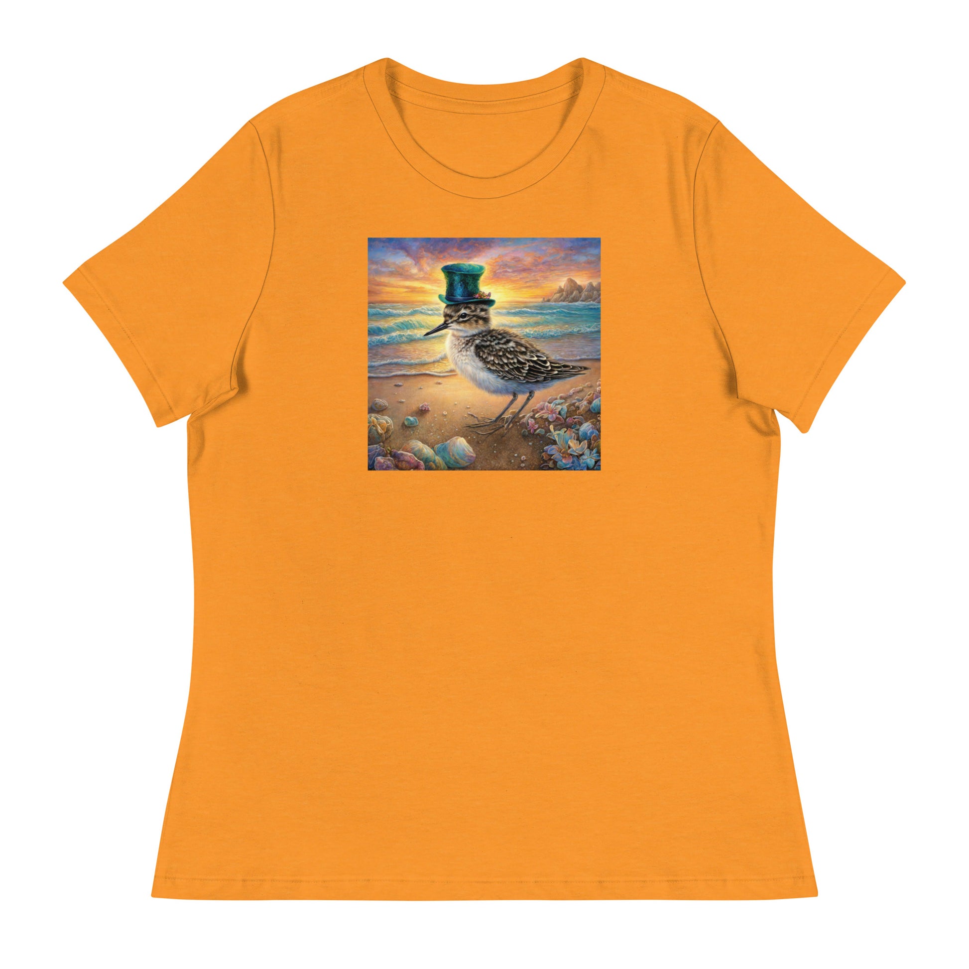 Sandpiper in Top Hat Women's Beach T-Shirt Heather Marmalade