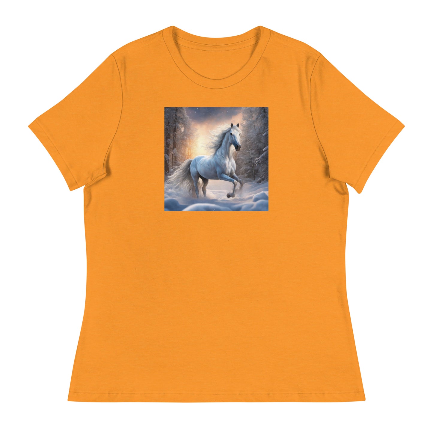 Beautiful White Winter Horse Women's Animal Lover T-Shirt Heather Marmalade