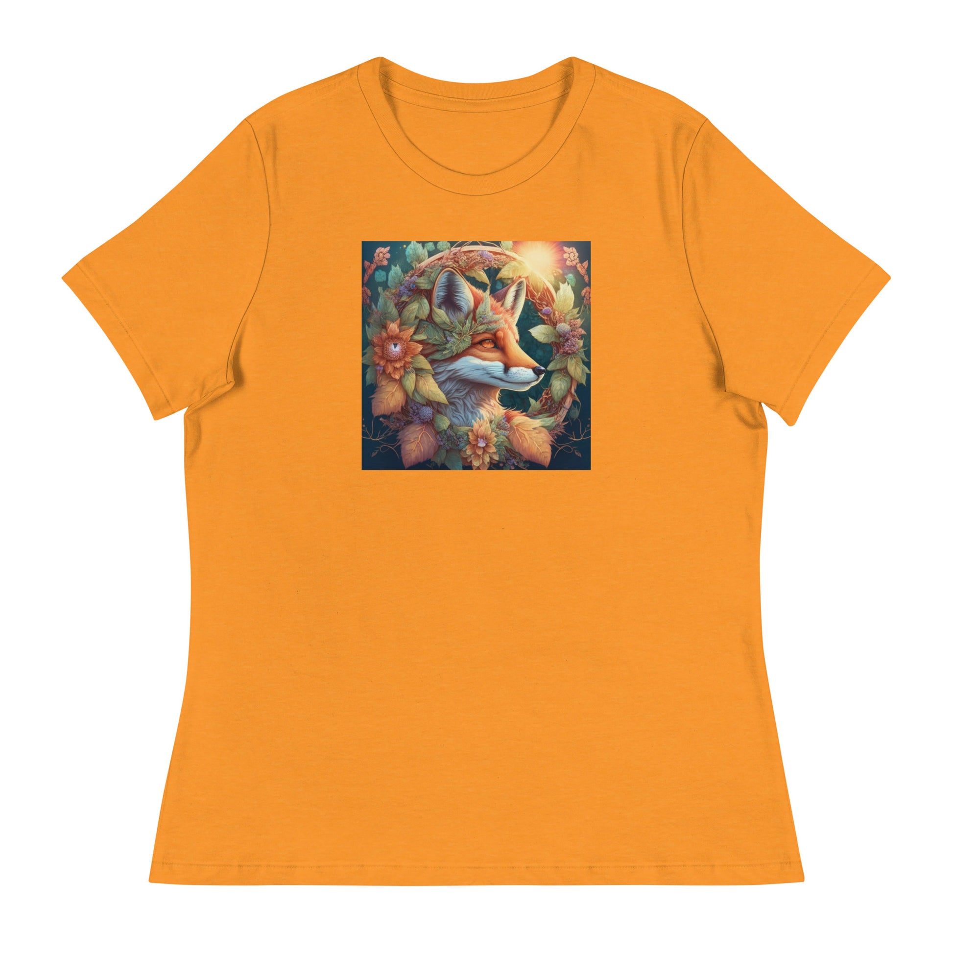 Red Fox Wreath Women's Animal Lover T-Shirt Heather Marmalade