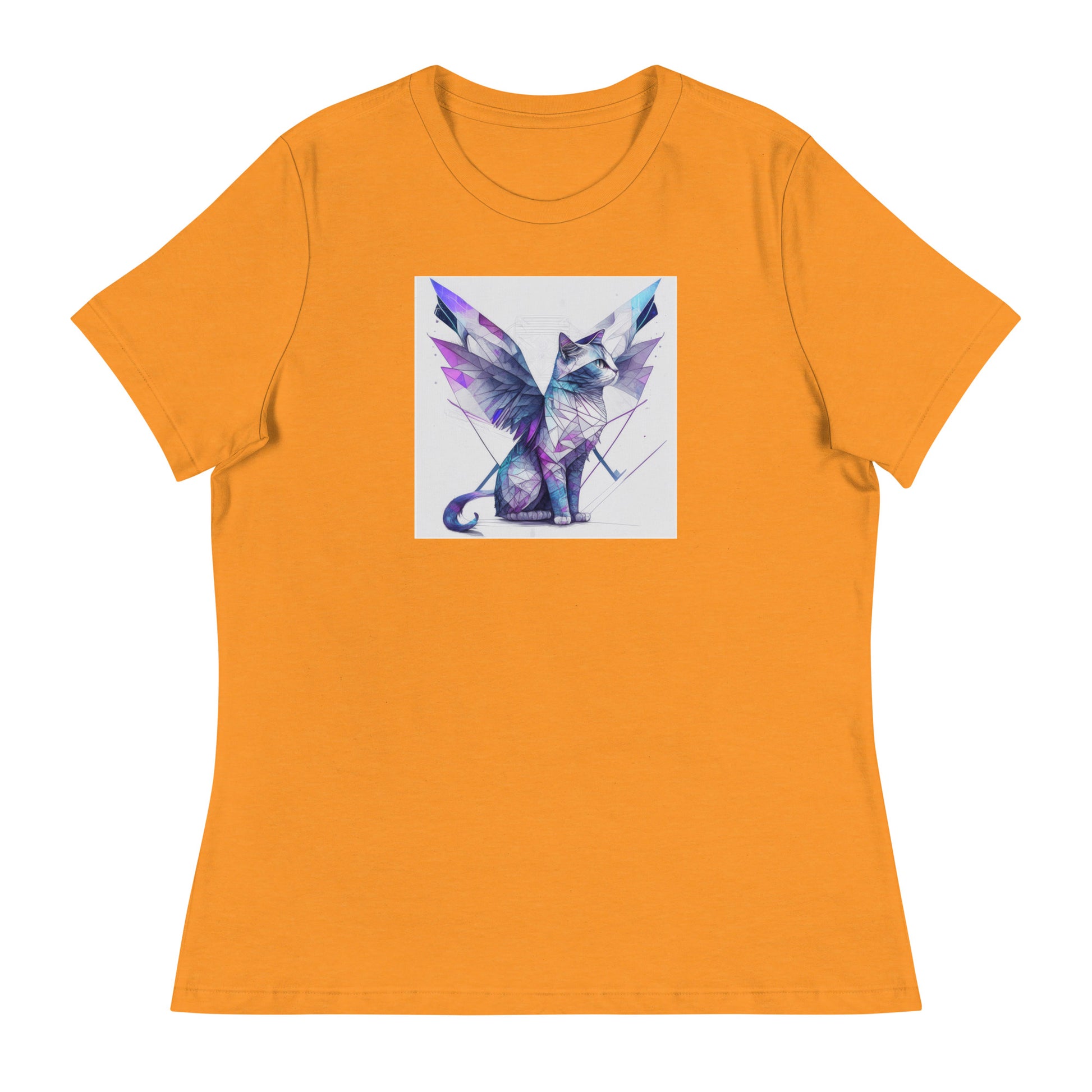 Geometric Cat with Wings Women's Cat Lover T-Shirt Heather Marmalade