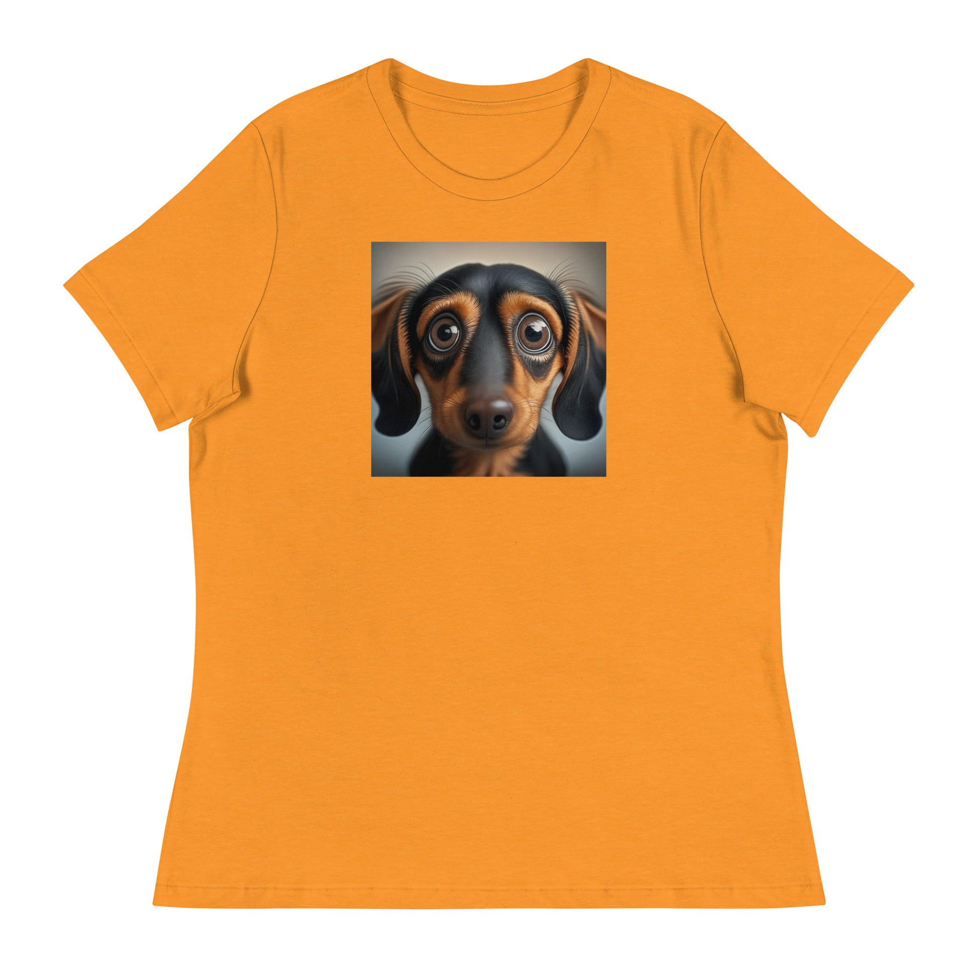 Dachshund with Puppy Dog Eyes Women's Weiner Dog T-Shirt Heather Marmalade