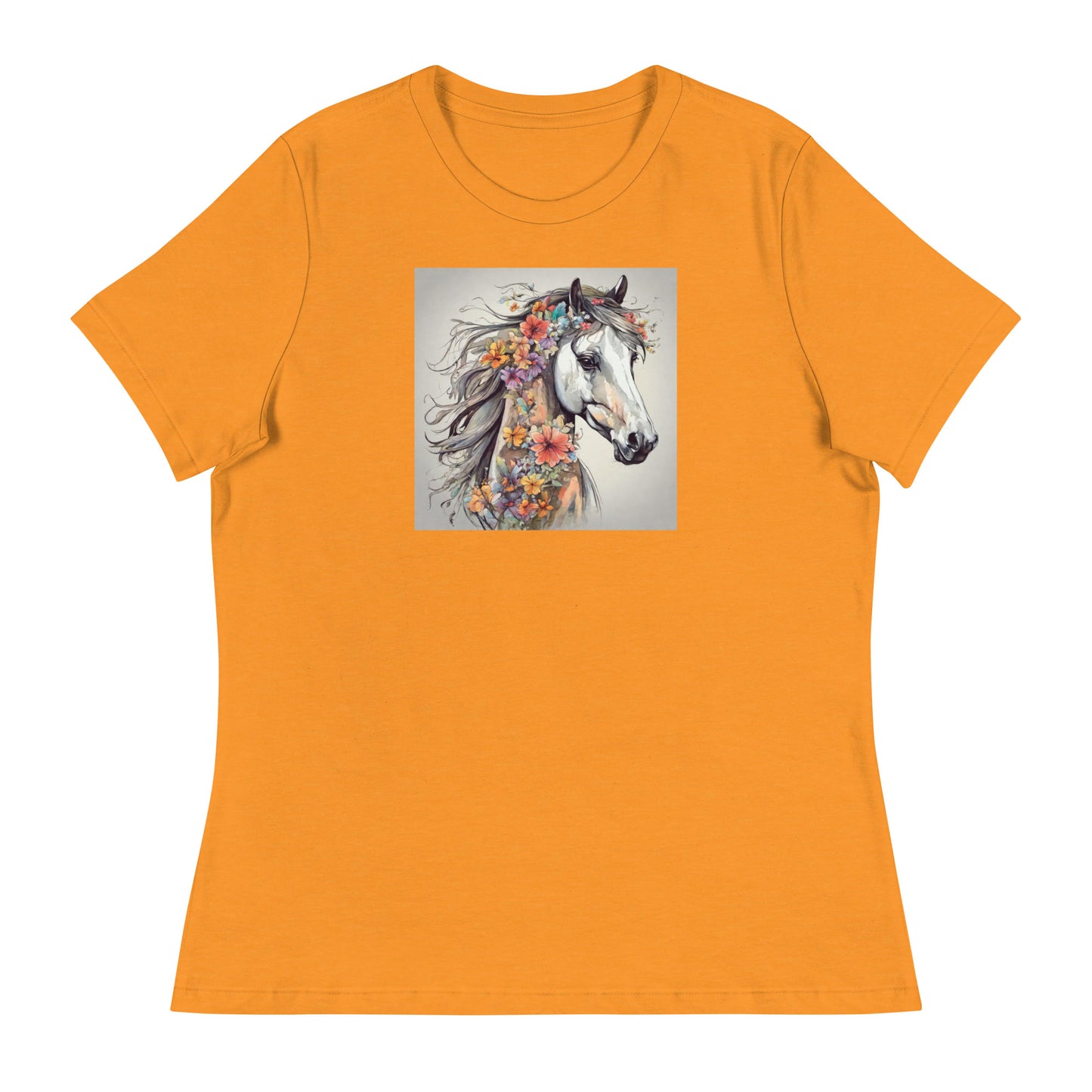 Horse with Flowers Women's Animal Lover T-Shirt Heather Marmalade