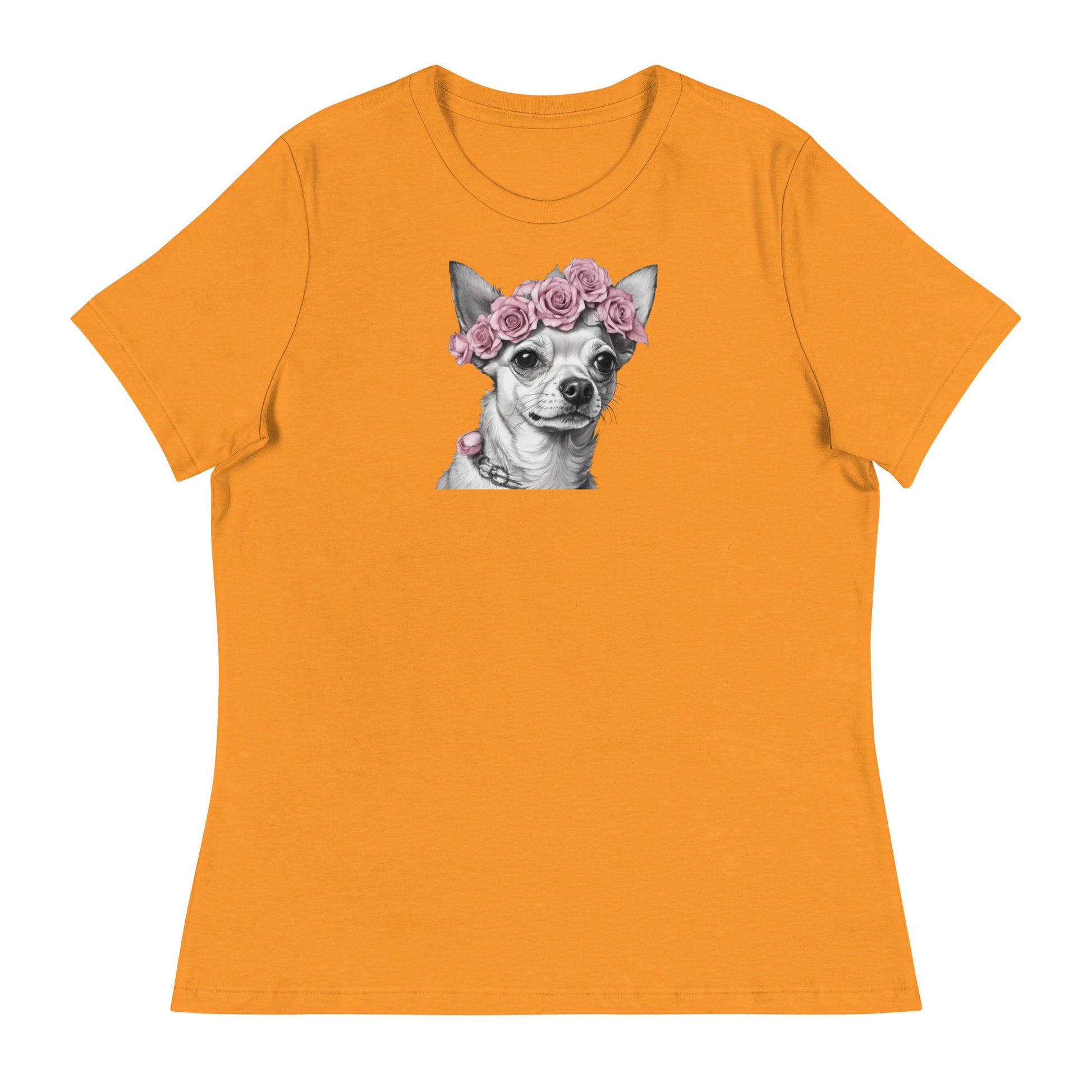 Chihuahua with Pink Rose Wreath Women's Dog Lover T-Shirt Heather Marmalade