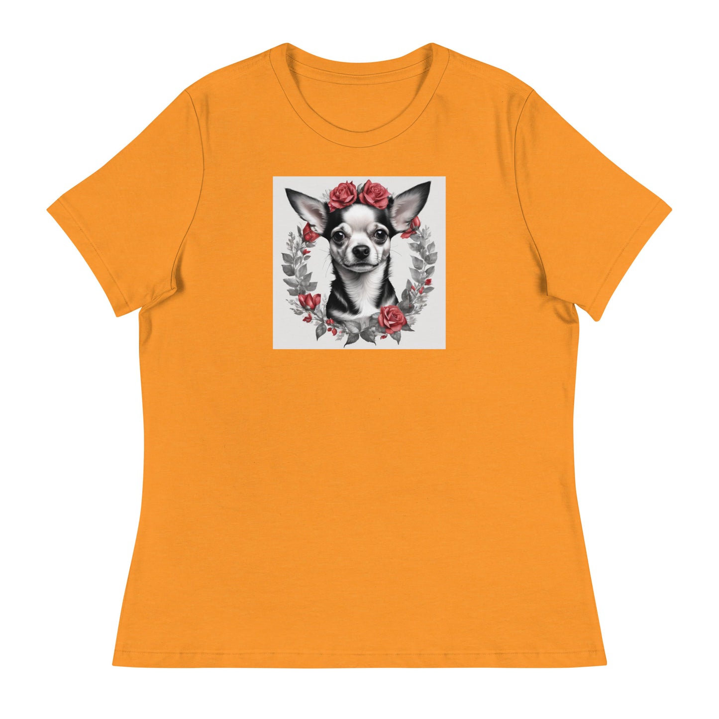 Chihuahua with Red Rose Wreath Women's Dog Lover T-Shirt Heather Marmalade