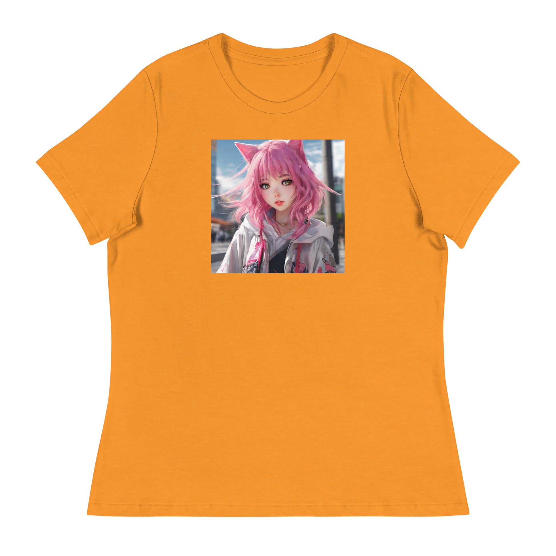 Cute Girl with Cat Ears and Pink Hair Women's Anime T-Shirt Heather Marmalade