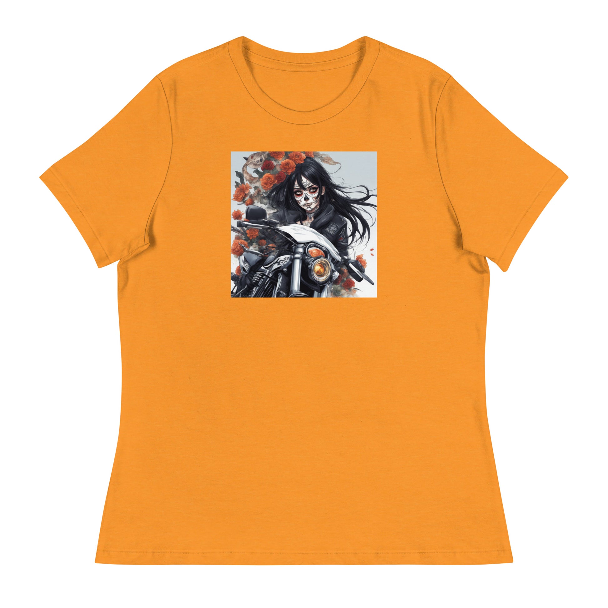 Day of the Dead Biker Close Up Women's Anime T-Shirt Heather Marmalade