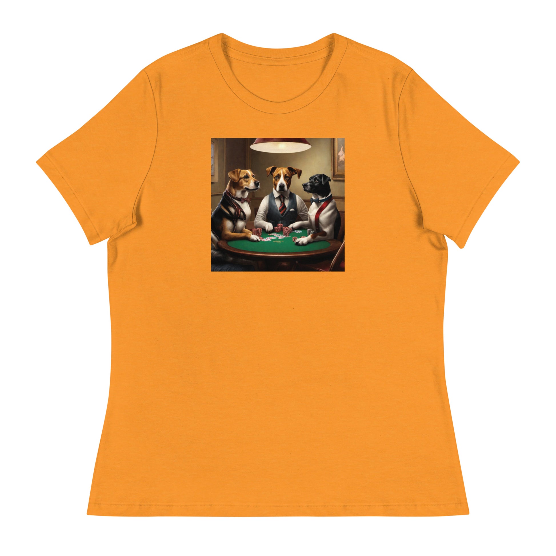 Pooches Playing Poker Women's Funny T-Shirt Heather Marmalade