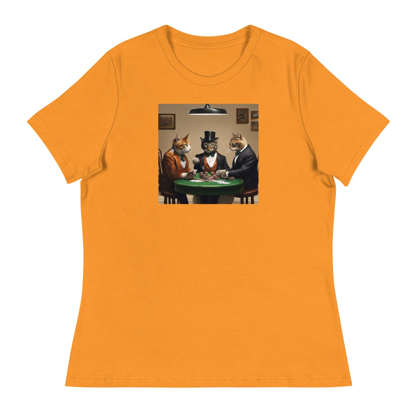 Cats Playing Poker Women's Funny T-Shirt Heather Marmalade