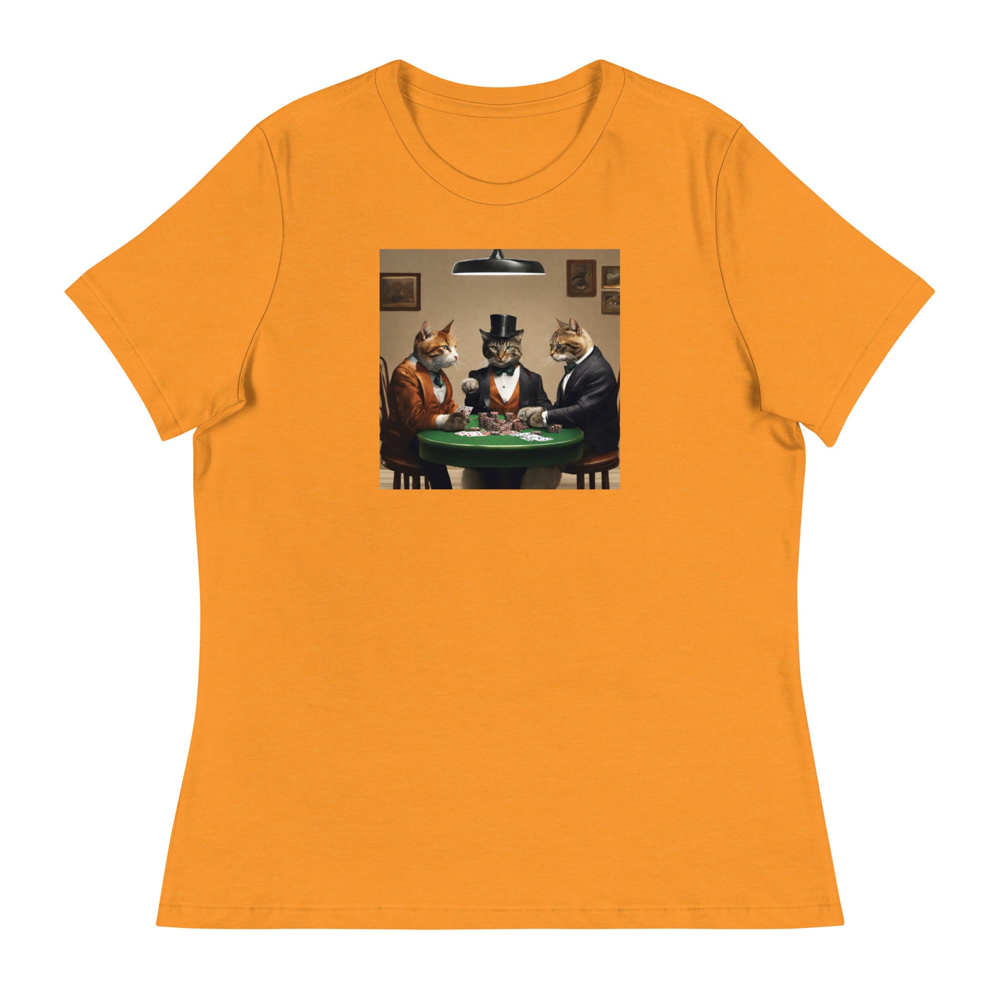 Cats Playing Poker Women's Funny T-Shirt Heather Marmalade