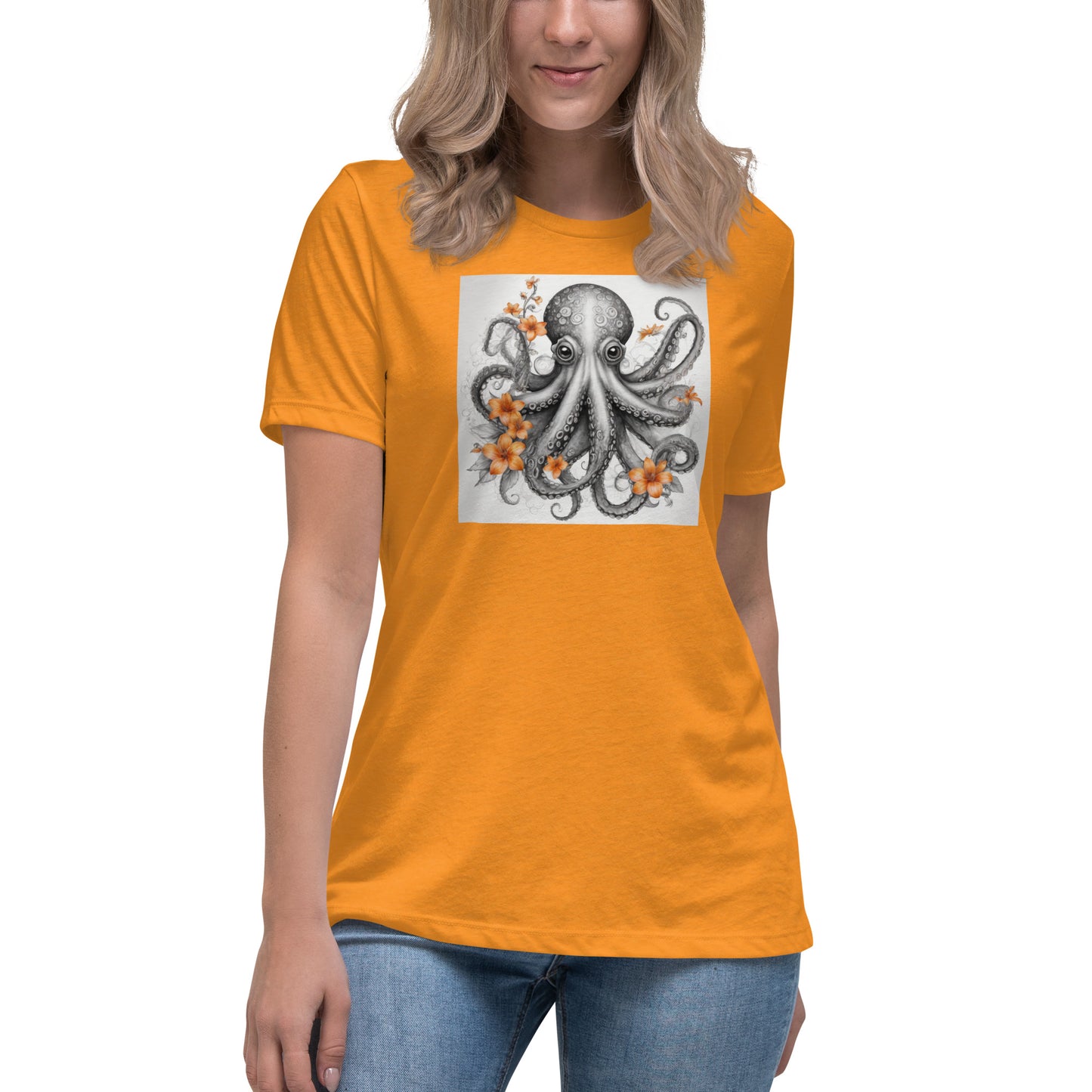 Octopus with Orange Flowers Women's Animal Lover T-Shirt