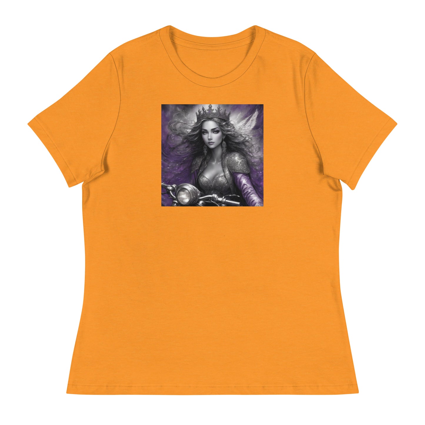 Princess Woman Riding a Motorcycle T-Shirt Heather Marmalade