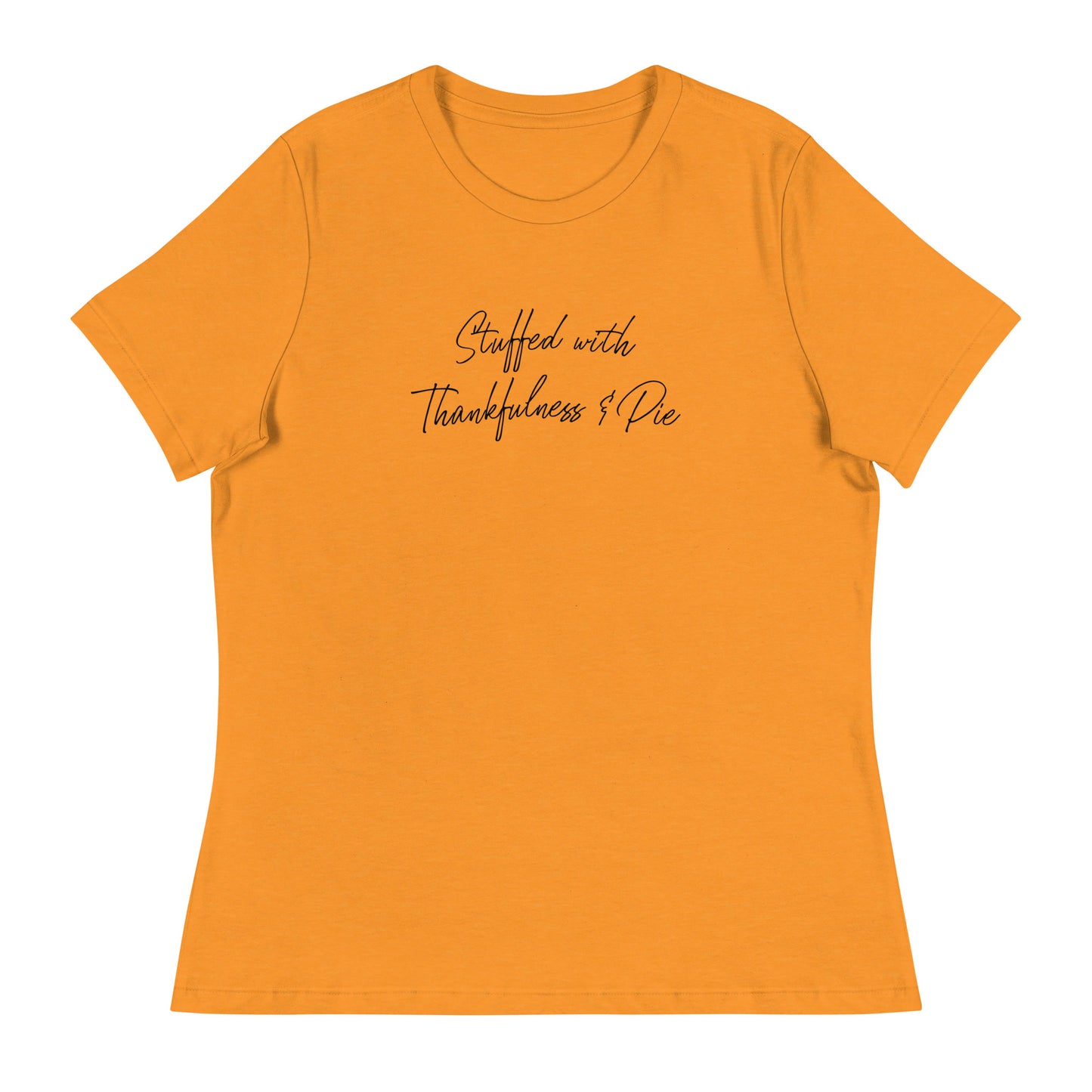 Stuffed with Thankfulness & Pie Women's Thanksgiving T-Shirt Heather Marmalade