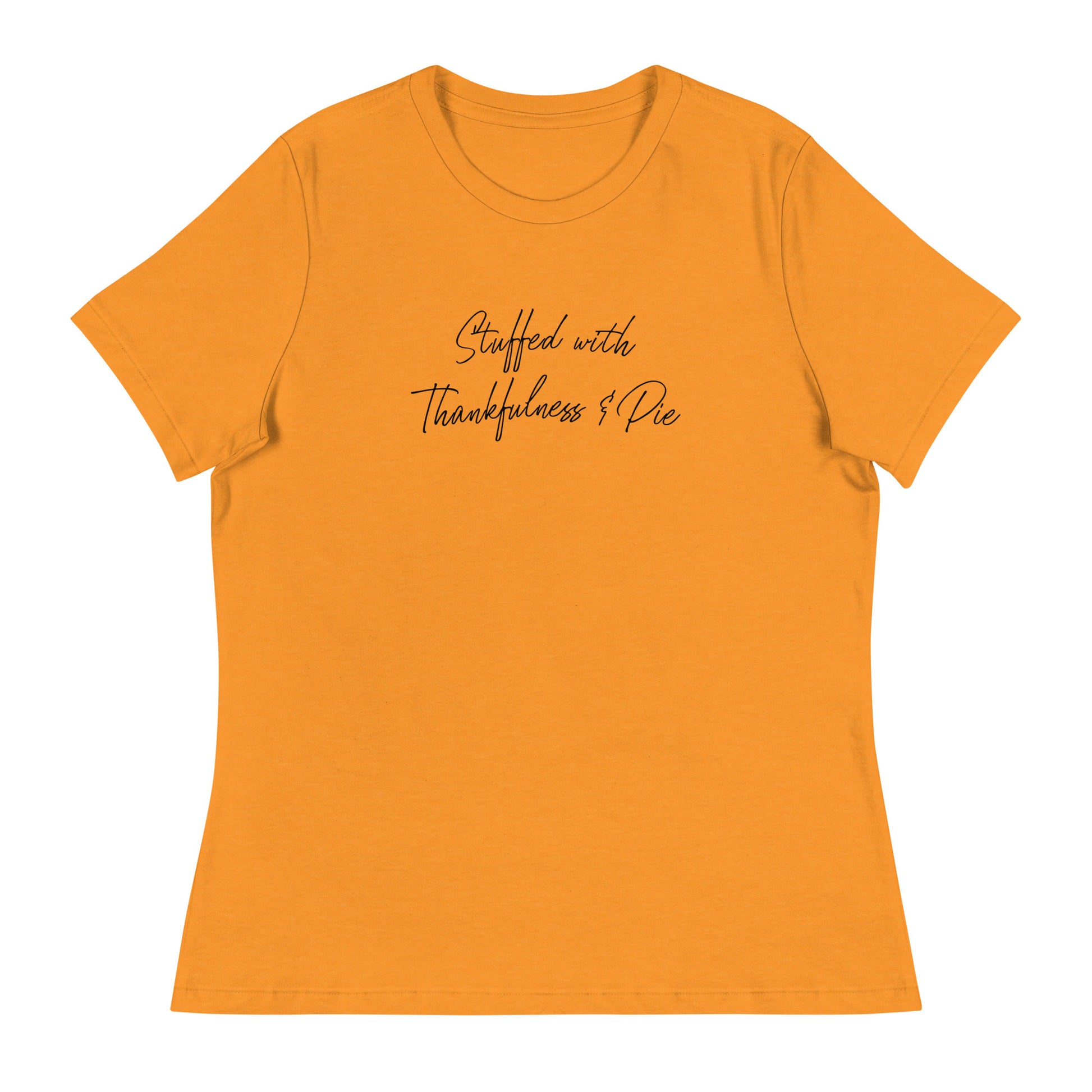 Stuffed with Thankfulness & Pie Women's Thanksgiving T-Shirt Heather Marmalade